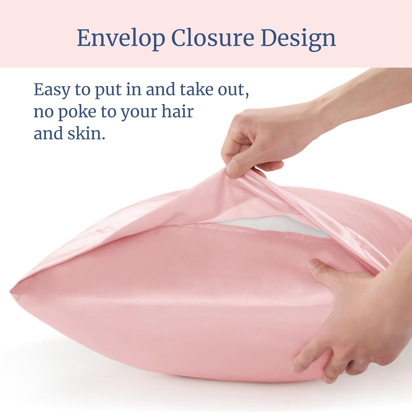 BEDELITE Satin Pillowcase for Hair and Skin, Super Soft and Cooling Similar to Silk Pillow Cases 2 Pack with Envelope Closure, Gift for Women Men(20"x26" Standard Size, Pink)