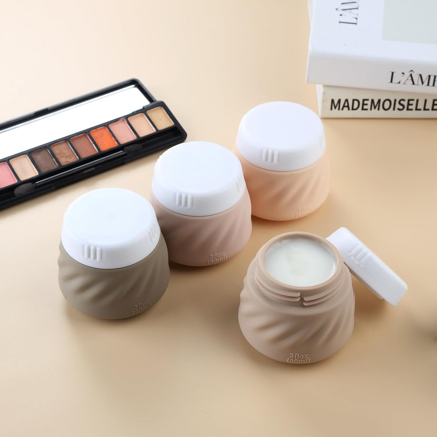 Gemice Travel Containers for Toiletries, TSA Approved 3 oz Leak-proof Silicone Travel Jars for Cream, BPA-Free Travel Size Container with Lid for Cosmetic Shampoo Cream (4 Pack)