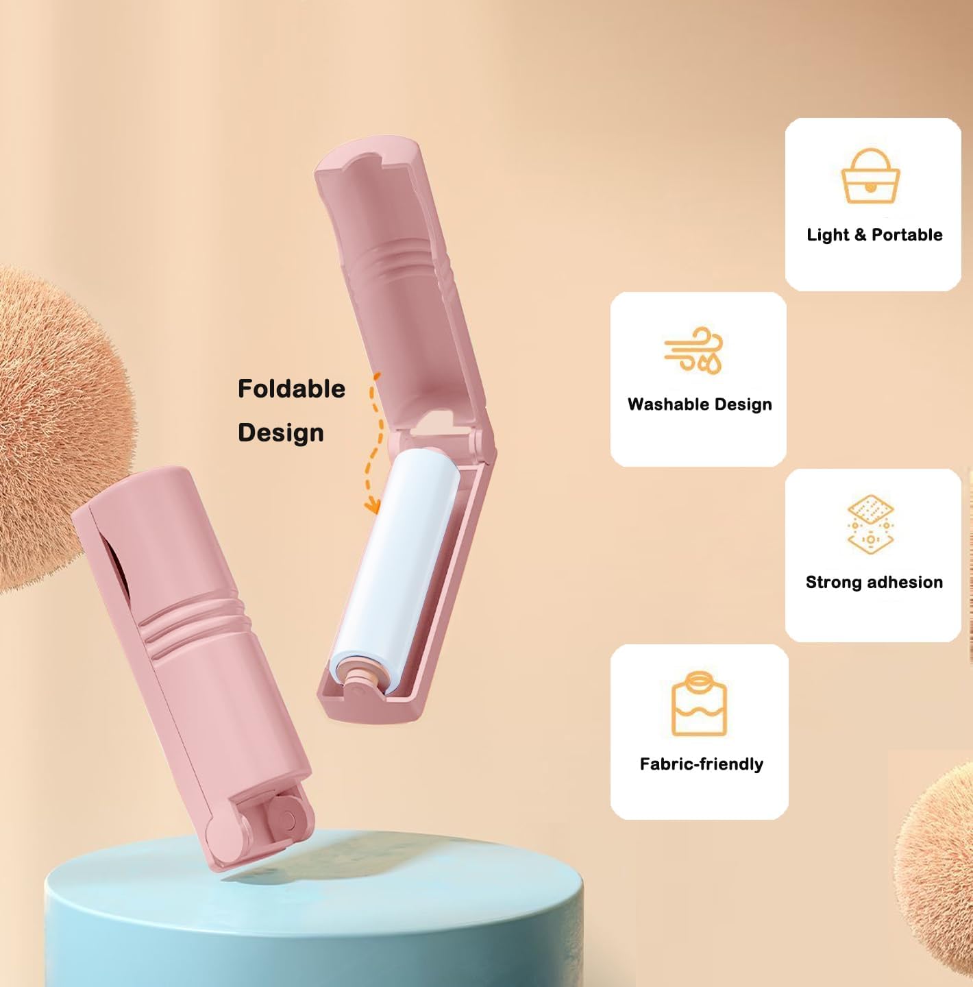 Mini Reusable Lint Roller for Travel, 6 Pack Washable Foldable Lint Remover with Sticky Gel, Portable, Compact and Easy to Clean for Clothes and Luggage Use (Pink)