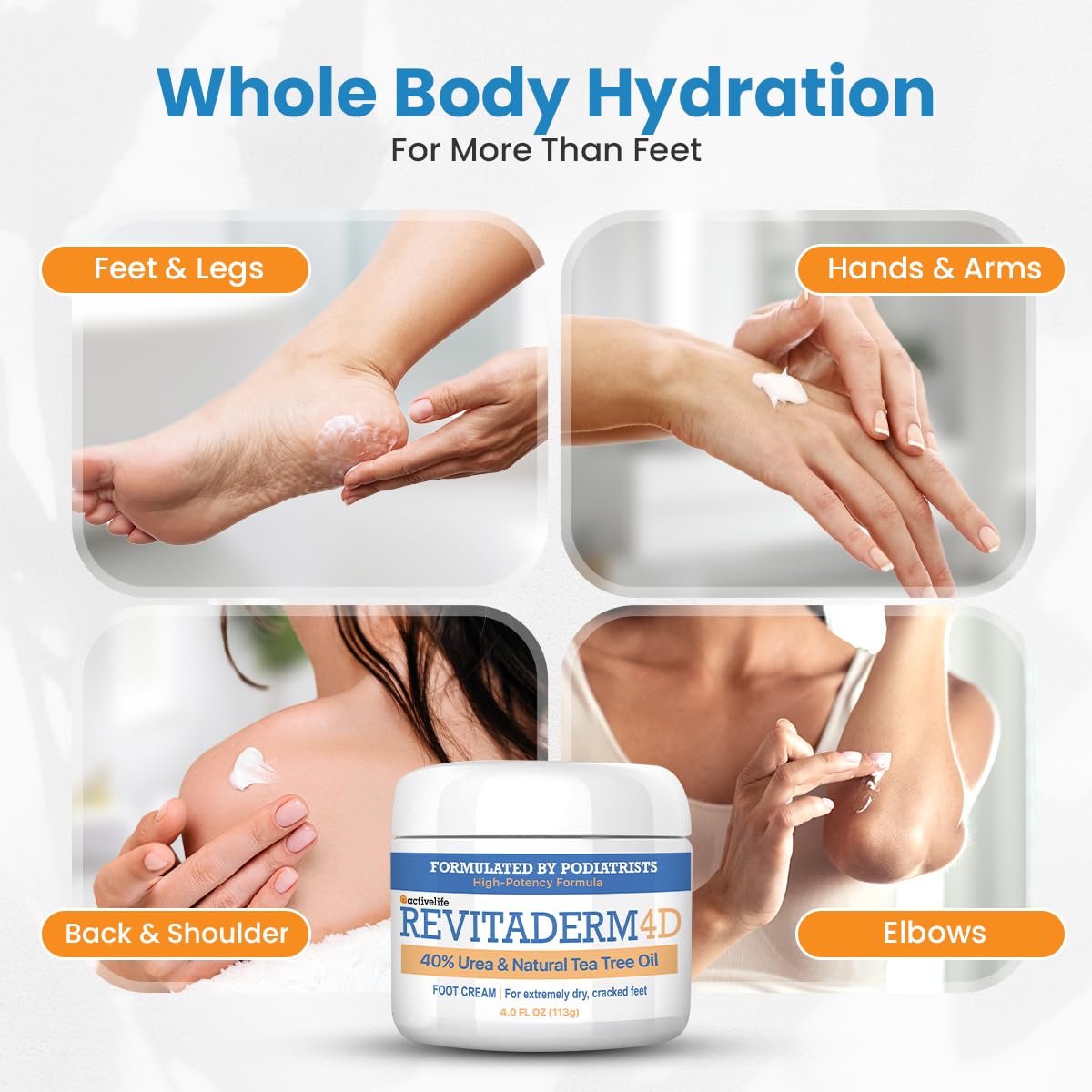 Revitaderm 4D Urea Cream 40% for Feet, Intensive Moisturizing Foot Cream for Dry, Rough, Callused Skin, Includes Free Pumice Stone and Exfoliating Brush, Fast-Absorbing, Fragrance-Free, 4oz, 10 Pack