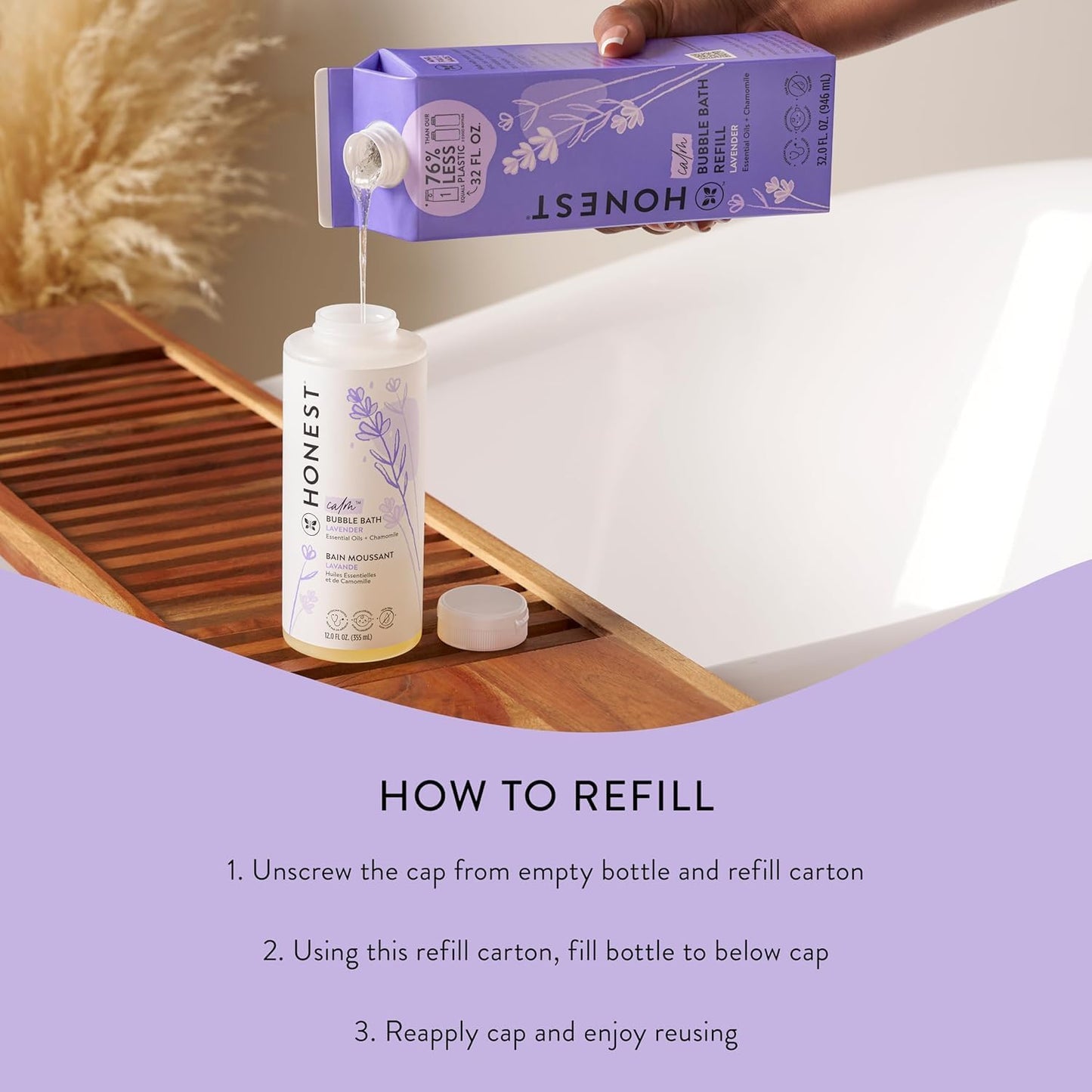 The Honest Company Foaming Bubble Bath Refill Carton | Gentle for Baby | Naturally Derived, Tear-Free, Hypoallergenic | Lavender Calm, 32 fl oz