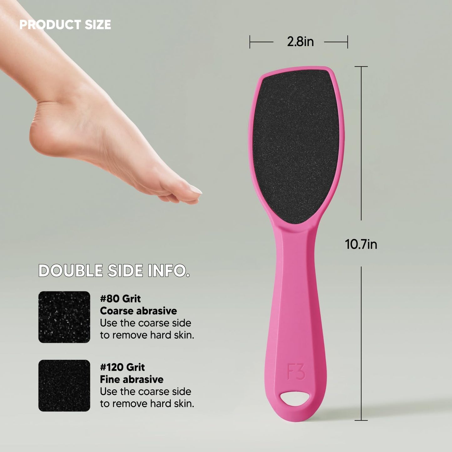 Wide Emery Foot File(Hot Pink), Double-Sided Pedicure Tool, Colossal Professional Foot File for Men & Women, Effective for Cracked Heel, Callus Remover, Foot Scrubber