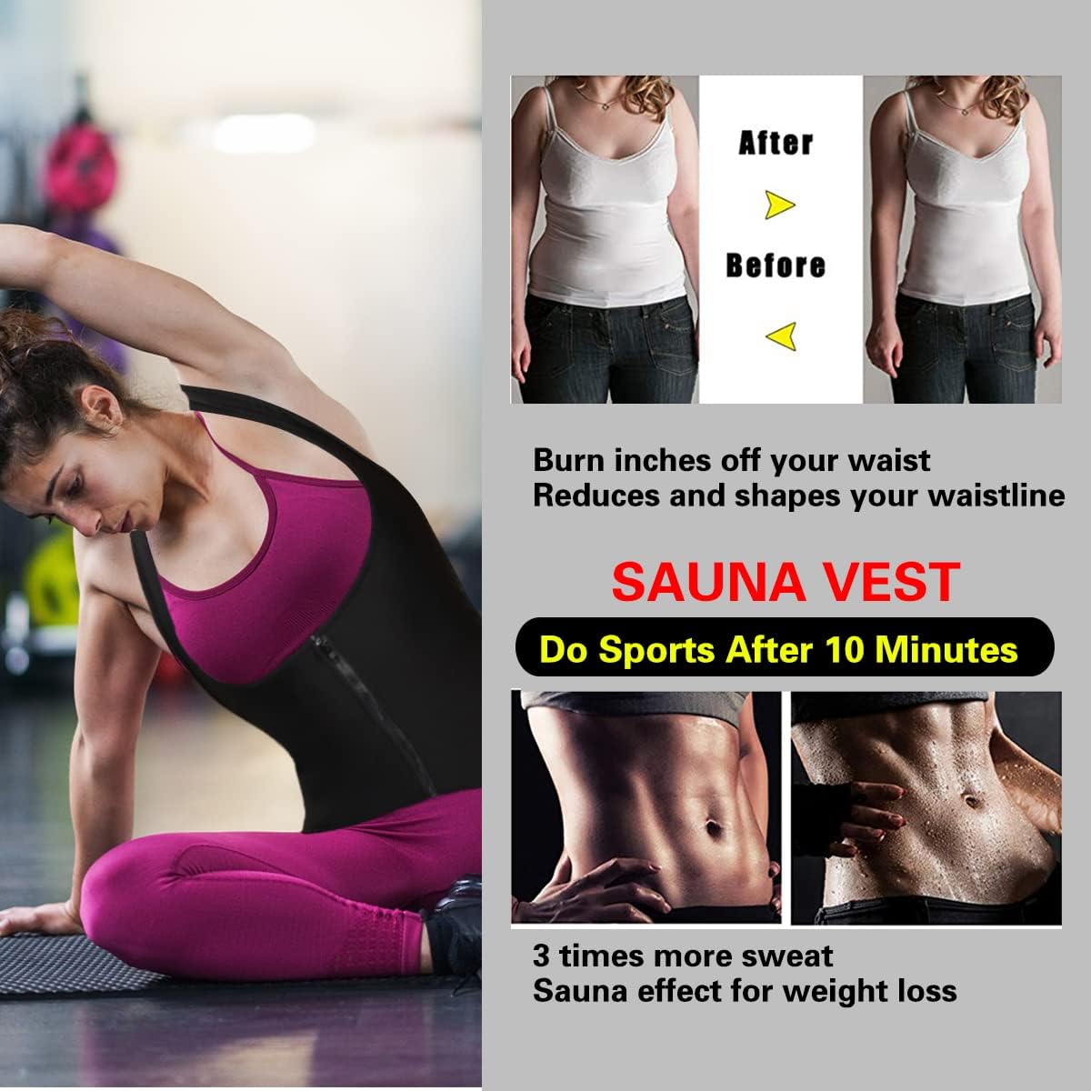 NonEcho Women Neoprene Sweat Vest for Women Sauna Suit Hot Sweat Waist Trainer Vest Slimming Body Shaper