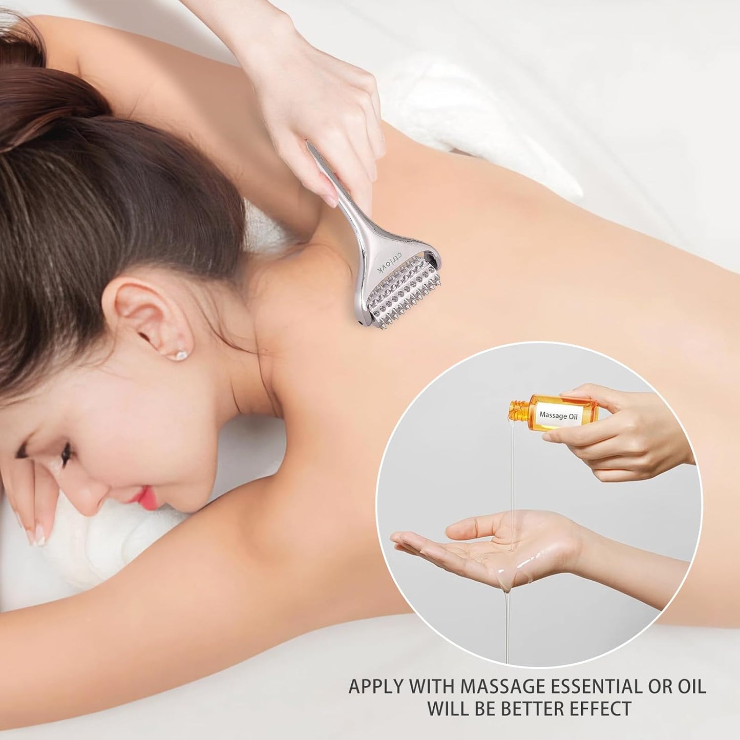 Acupuncture Massage Roller, Stainless Steel, Portable Manual Roller for Whole Body Pain Relief, Puffiness Reduce and Muscle Relaxation Massage, Silver