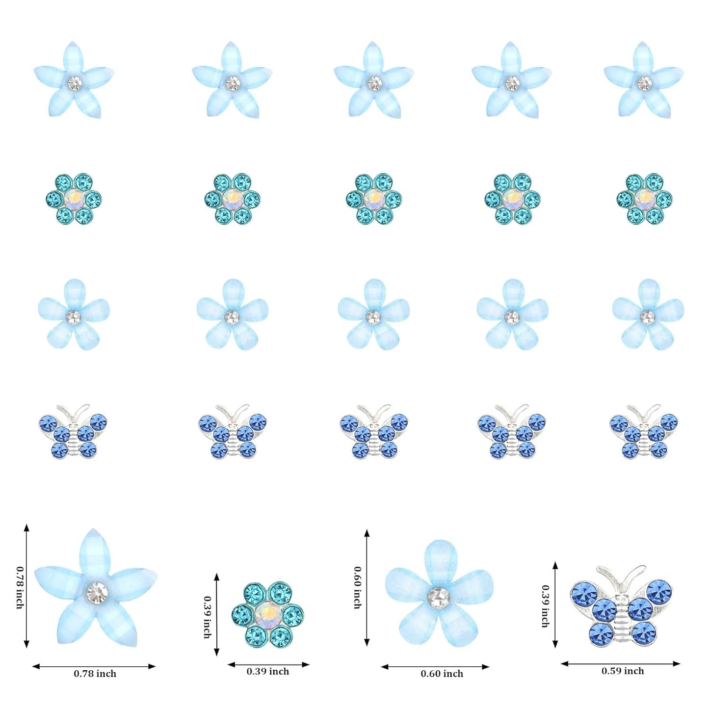 YISSION 20 Pcs Mini Flower Hair Clips Rhinestone Butterfly Hair Pins Small Decorative Hair Clips Wedding Hair Barrettes Blue Hair Clips Bridal Flower Girl Hair Accessories for Girls Women