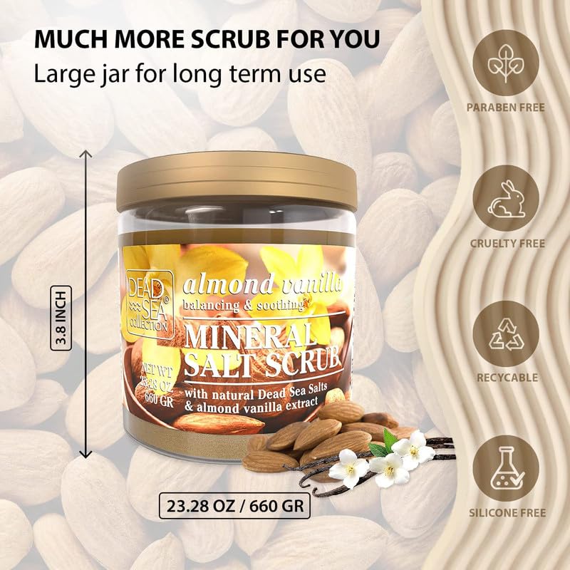 Dead Sea Collection Almond Vanilla Salt Scrub – Exfoliating Body Scrub for Women – Moisturizing and Nourishing Skin – with Pure Oils and Dead Sea Minerals (23.28 Oz)
