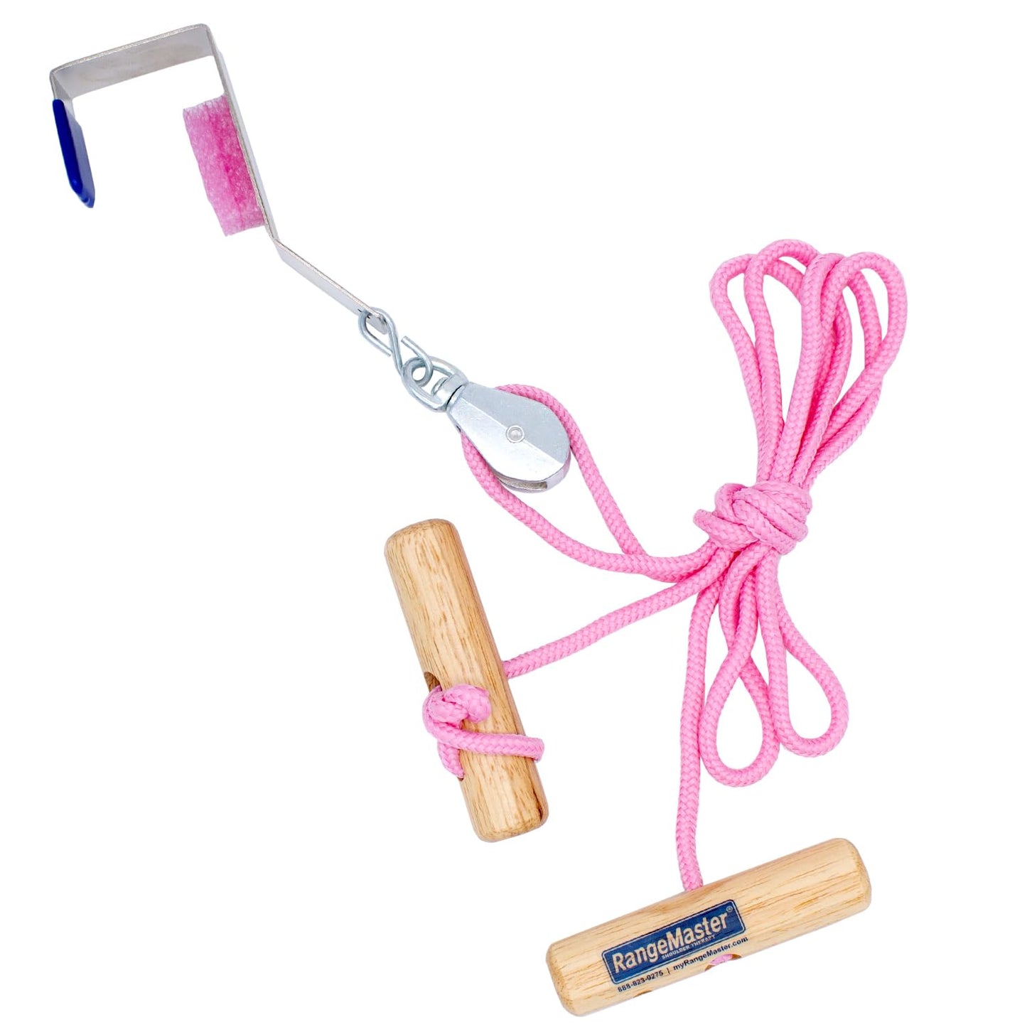 RangeMaster Econo Ranger Shoulder Pulley │ Physical Therapy Exercises │ Aids in Recovery and Rehabilitation │ Increases Mobility │ Wooden Handles for Comfort │ Metal Bracket Door Attachment (Pink)