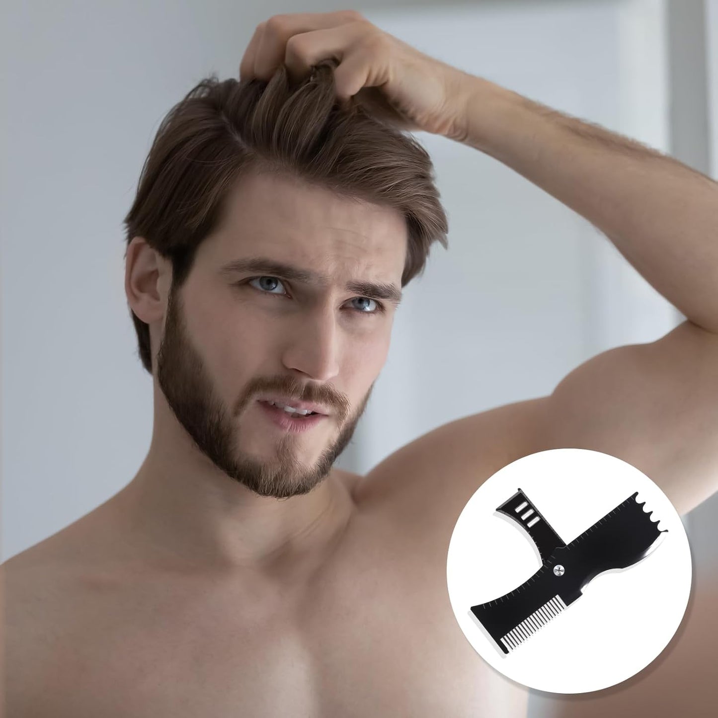 Black Rotating Foldable Beard Comb & Styler – Precision Grooming Tool for Multiple Beard Styles, Effortless Shaping, Use with Beard Trimmer