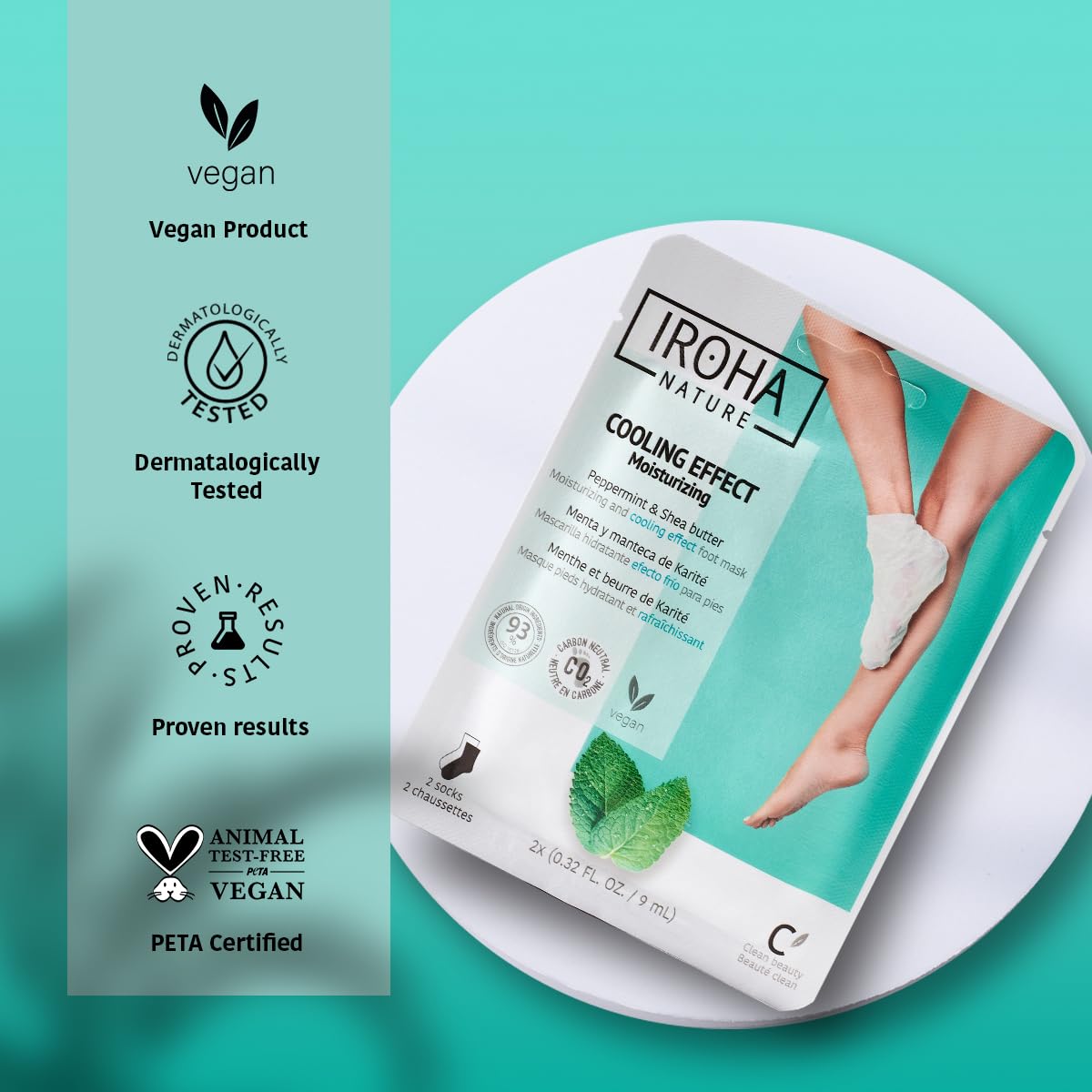 IROHA NATURE Relaxing Foot Mask Socks | 15 Pairs | Peppermint & Shea Butter | Intensive Treatment for Tired Feet | Cooling Effect | Natural & 100% Vegan | Moisturizing Foot Mask