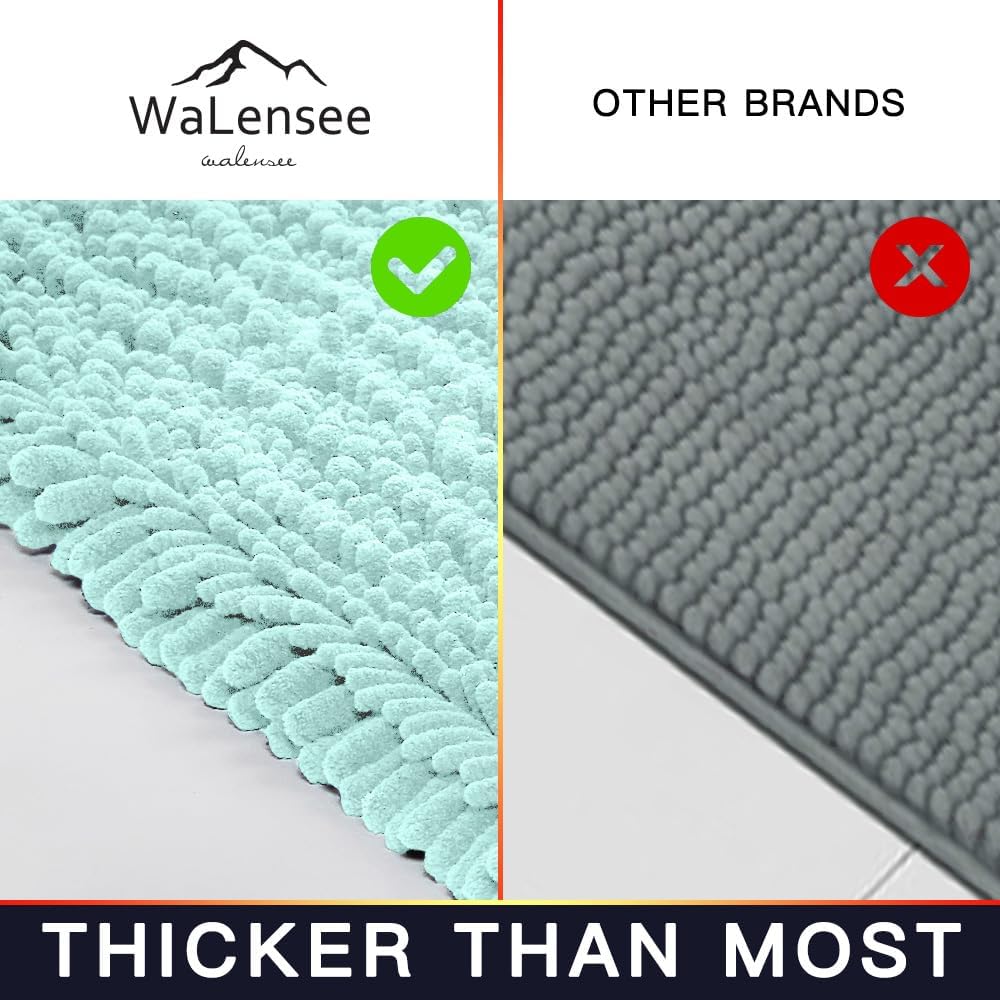 Walensee Bathroom Rug Non Slip Bath Mat (36x24 Inch Spa Blue) Water Absorbent Super Soft Shaggy Chenille Machine Washable Dry Extra Thick Perfect Absorbant Best Large Plush Carpet for Shower Floor