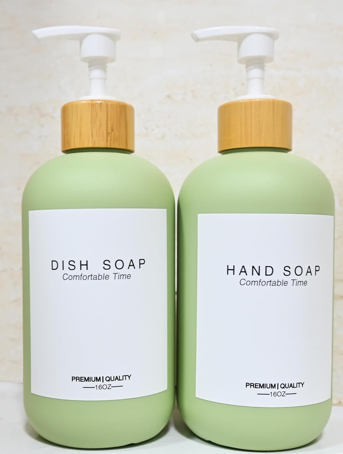Shampoo and Conditioner Bottles, Refillable Shampoo Bottles with 6 Waterproof Labels, Apothecary Dispenser for Shampoo Lotion Oil Shower Soap Hand Soap and Dish Soap (Matcha Green)
