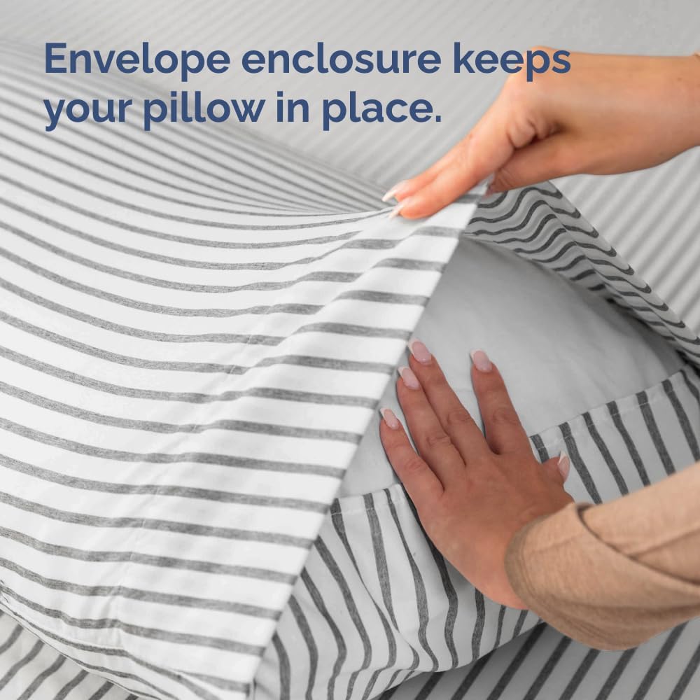 King Pillow Cases Set of 4 - Ultra Soft Hotel Quality Pillowcase Covers - Comfy, Cozy & Wrinkle Free - Shrinkage and Fade Resistant - Machine Washable Pillow Protectors - 4 Piece Set - Grey Stripes 2