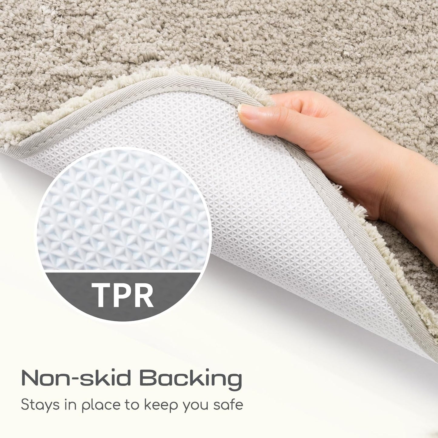 ROSMARUS Shaggy Bath Rugs for Bathroom Non Slip 20" X 32", Water Absorbent Bath Mat, Soft Shower Mat for Floor & Tub, Fluffy Plush Rug Machine Washable, Beige