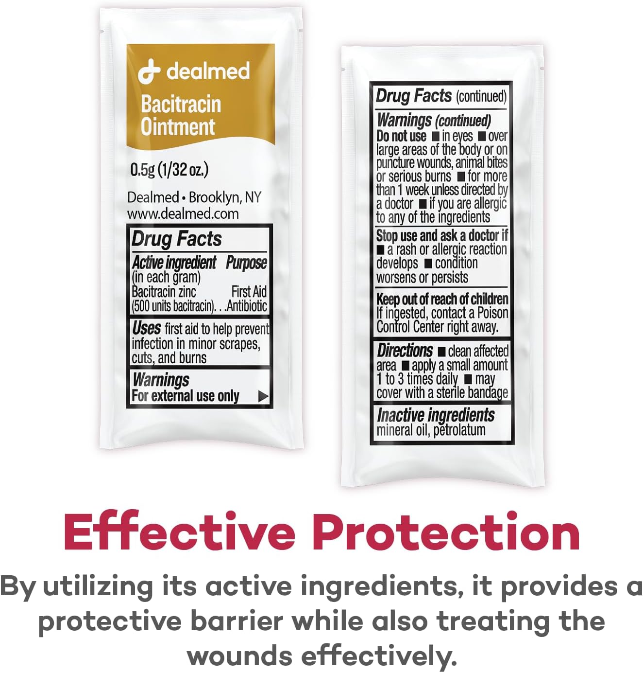 Dealmed Bacitracin Ointment – Made in The USA, First Aid Antibiotic Pain Relieving Ointment for Minor Cuts, Scrapes, and Burns, 144 Packets/Box (.5g) - Case of 12