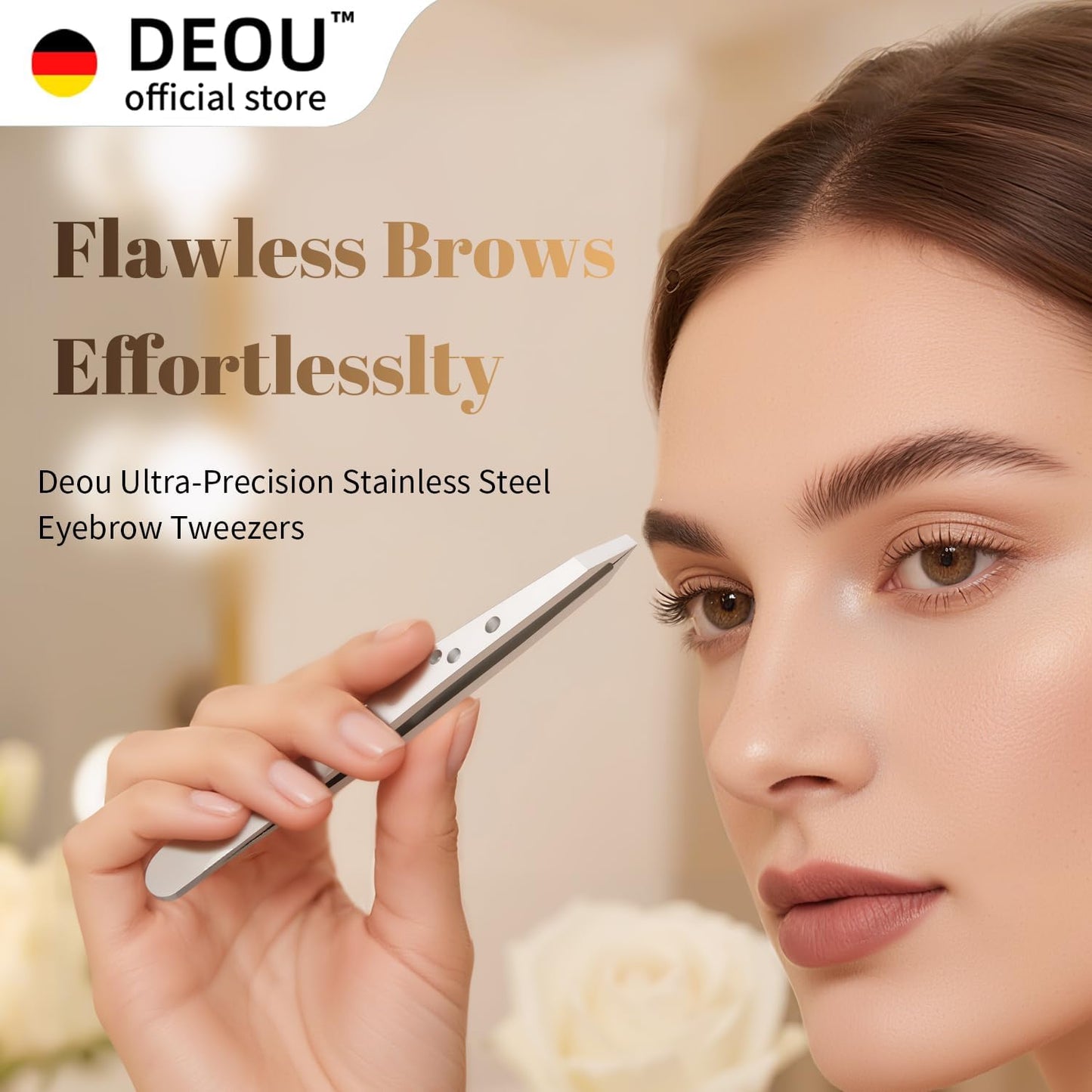 DEOU Professional Eyebrow Plucker & Tweezers - Stainless Steel Tool for Brow Shaping, Hair Removal & Precise Grooming, 9-Hole Non-Slip Grip, Unisex, Gift Box Included