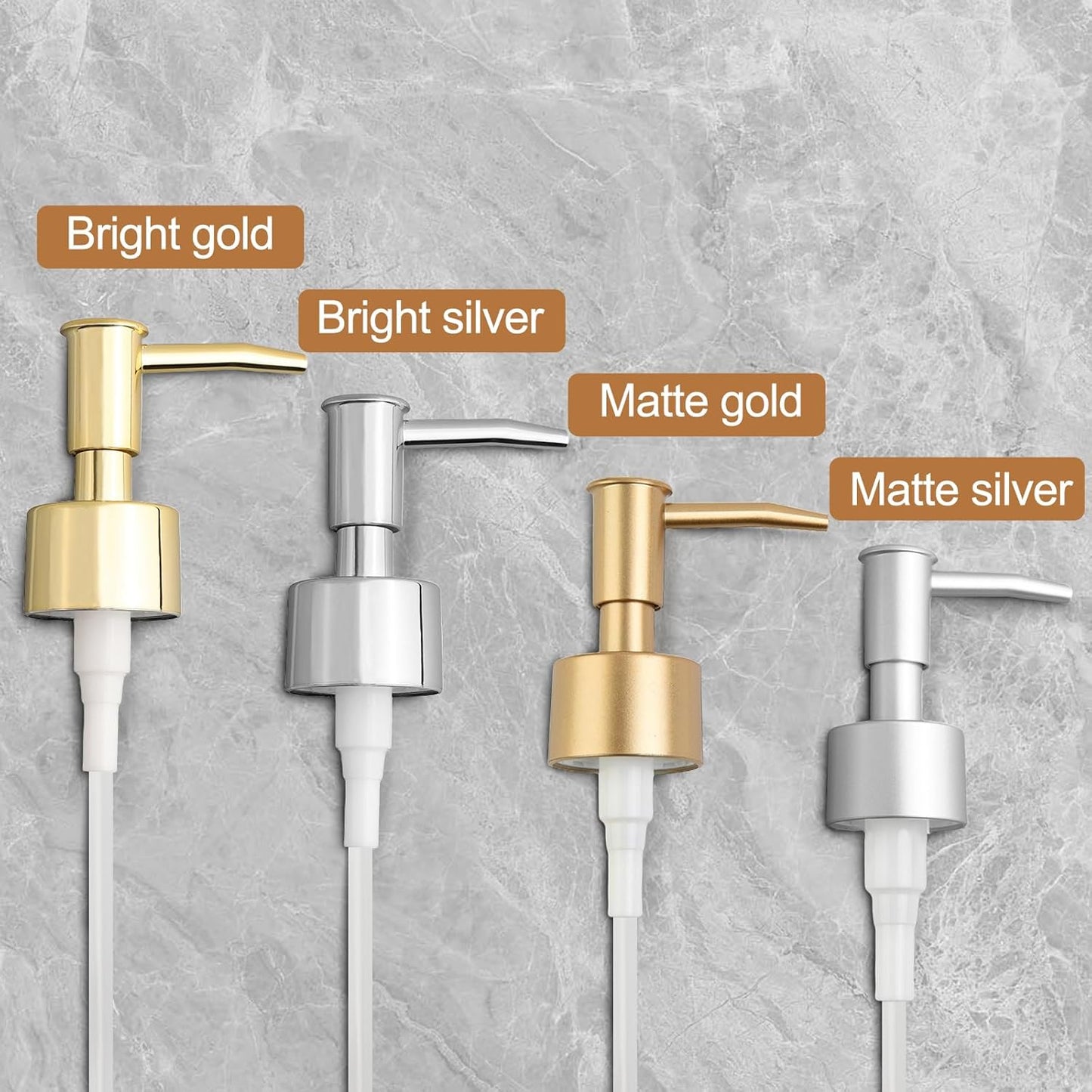 Lotion Soap Dispenser Bathroom Lotion Pump Dispenser Head with Metal Housing Strong Spring Design 28/400 Thread with Smooth Press Design for Cosmetics Skincare Products with 11cm Tube(Matte Gold)