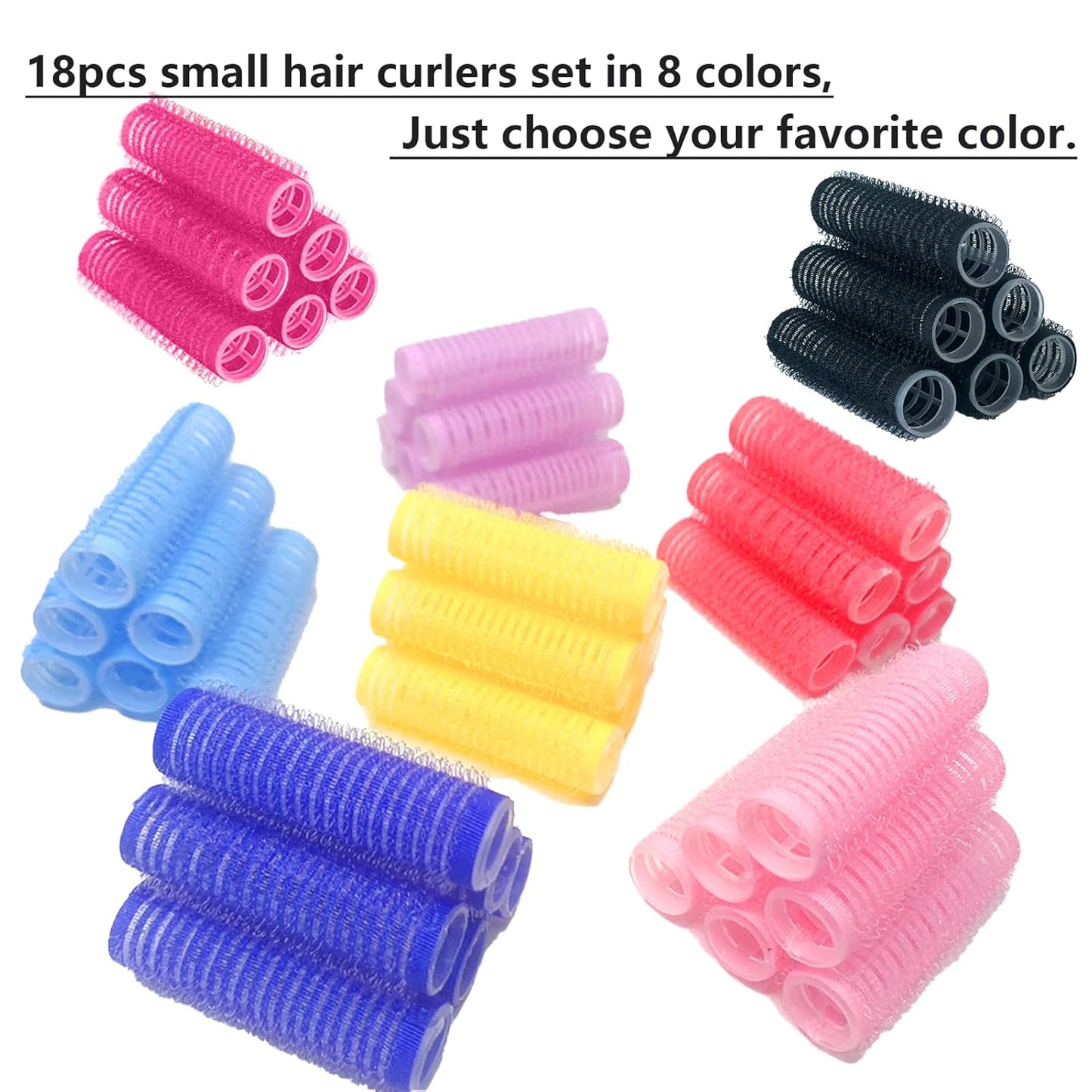 18PCS Self Grip Small Hair Curlers Heatless Roller Hair Curlers Pro Salon Hairdressing Curler DIY Curly Hairstyle Hair Rollers Tools Rat Tail Comb for Women Medium Short Hair(Black)