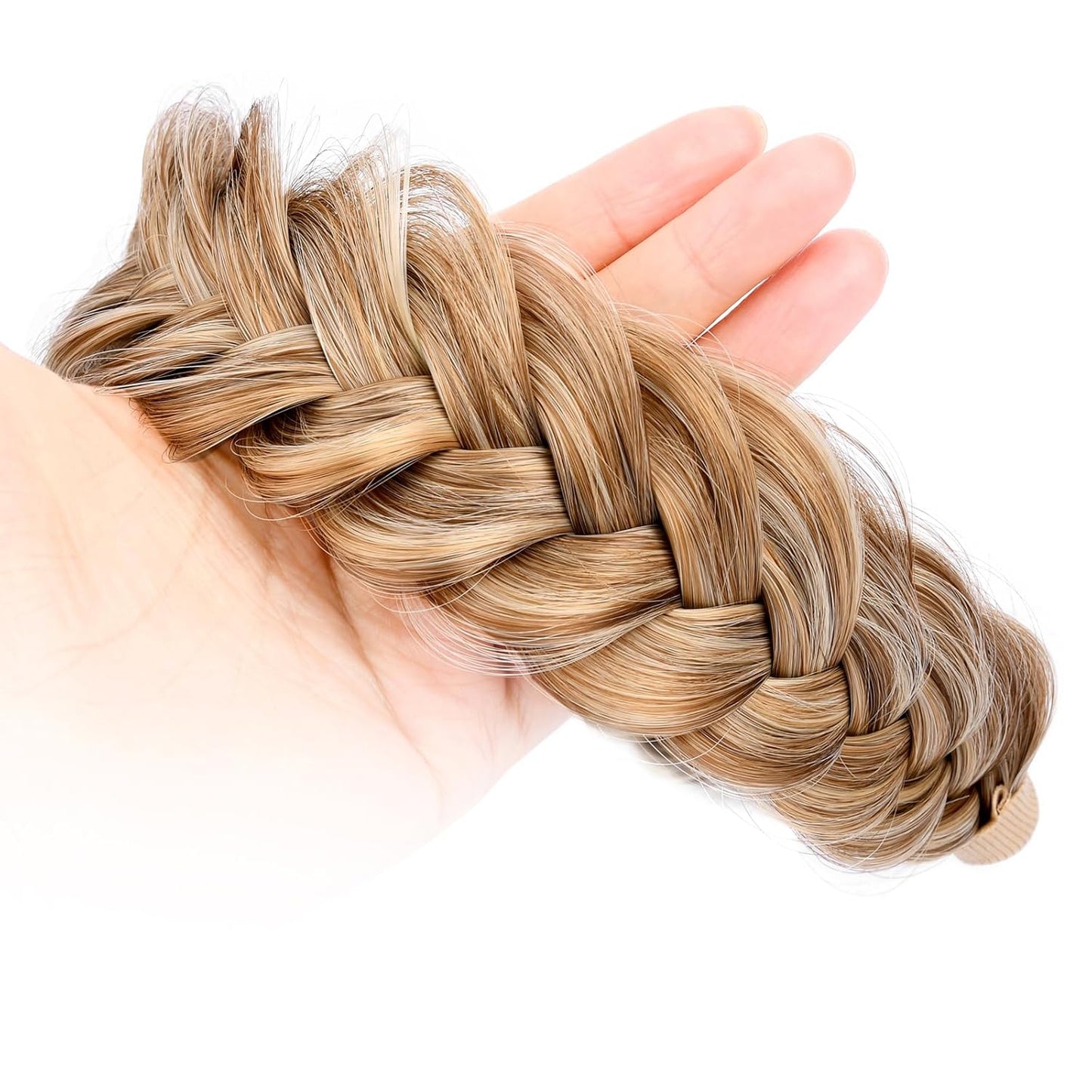 DIGUAN Wide Messy Braided Headband With Teeth Synthetic Hair Plaited Headband High Elasticity Braids Chunky Fishtail Braided Hair Band Hairpiece for Girls Women Beauty Accessory (Caramel Blonde)