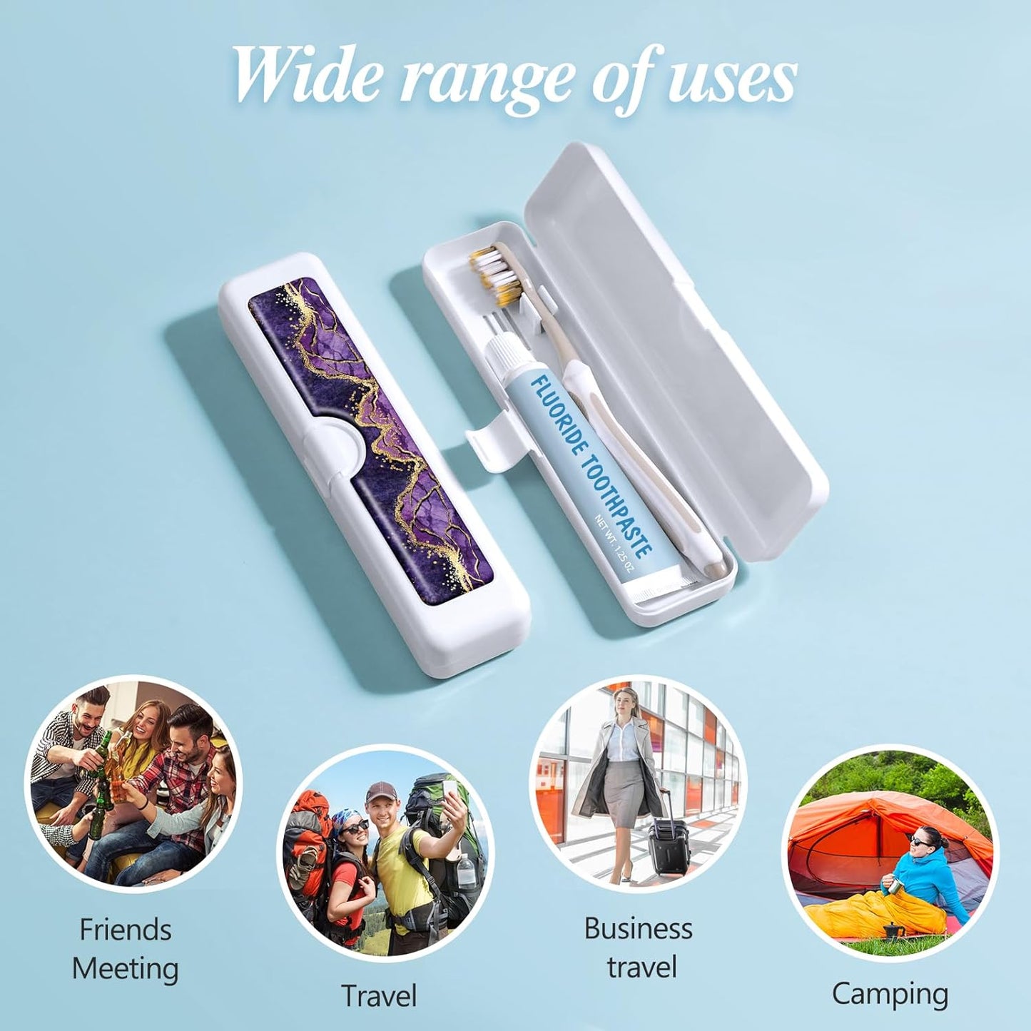 Toothbrush Travel Case - Colorful Pattern, Holder and Covers for Toothbrushes, Includes Tongue Scraper Case