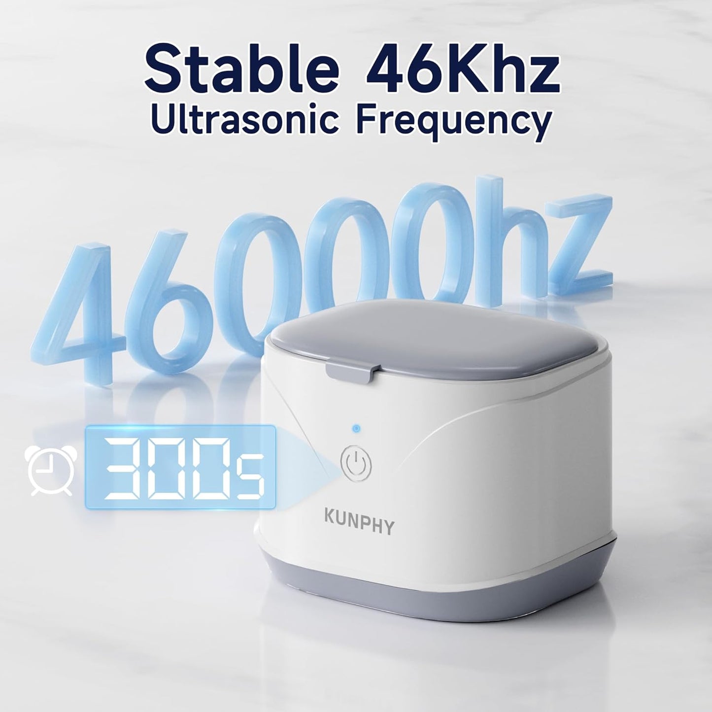 Ultrasonic Retainer Cleaner, KUNPHY 46KHz Professional Ultrasonic Jewelry Cleaner 7.5Oz, Retainer Cleaner Machine for Dentures, Braces, Aligner, Dental Appliances (White)