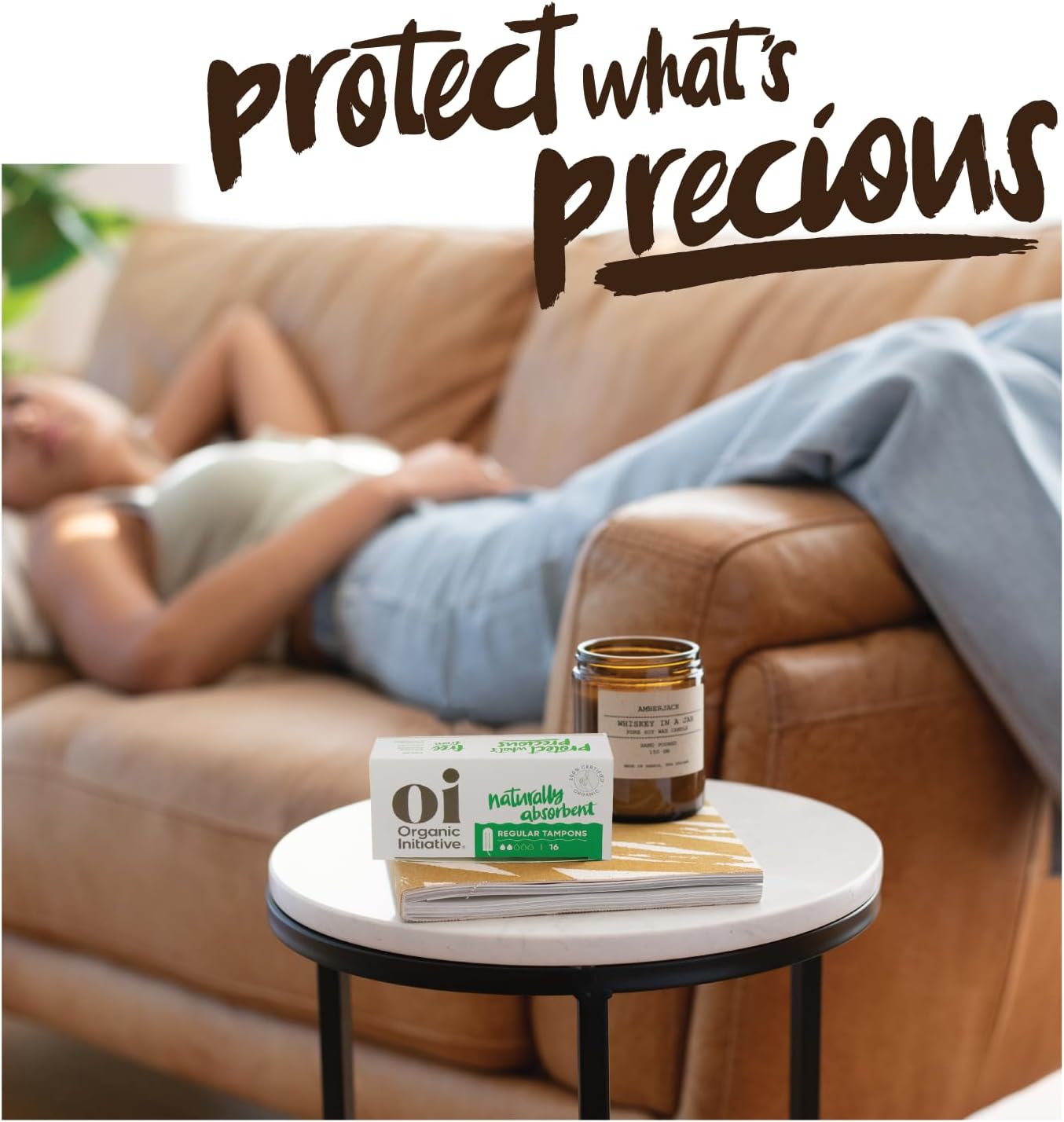 Oi | Organic Initiative - 100% Certified Organic Cotton Non-Applicator Tampons | Ultra-Absorbent, Unscented, Natural, Non-Toxic, Applicator Free | Super | 56 Tampons