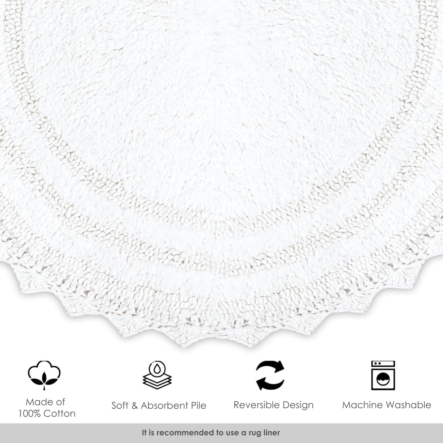 RAJRANG White Cotton Bathroom Rug Oval 21x34 Inch – Reversible Crochet Bath Mat for Bathroom, Entryway or Kitchen – Soft & Washable