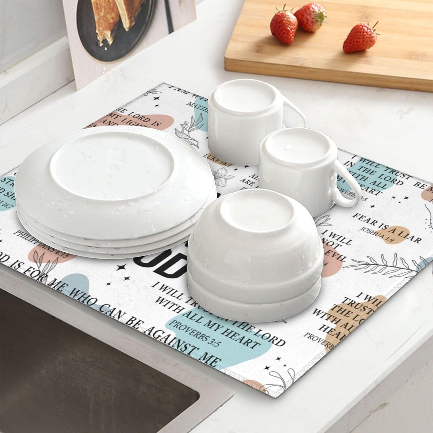 Funny Dish Drying Mat for Kitchen Counter Washable Absorbent Drying Mat Reversible Microfiber God Drying Pad Kitchen Accessories 16"x18"