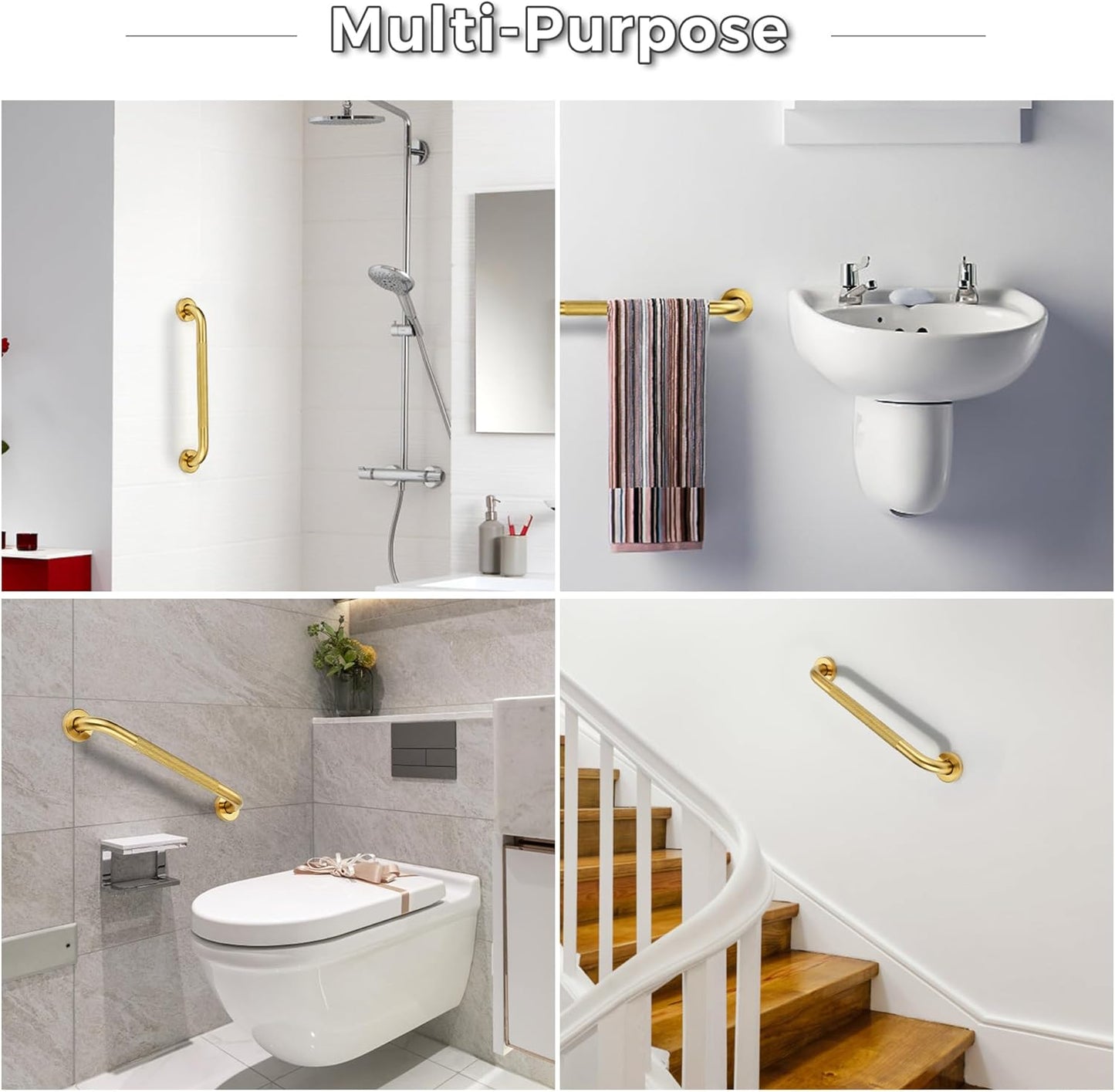 Grab Bars for Shower, 2 Pack 18-Inch Anti Slip Shower Handles for Elderly, Safety Shower Grab Bar, Stainless Steel Handicap Grab Bars for Bathroom,Toilet (Gold, 1" Diameter)