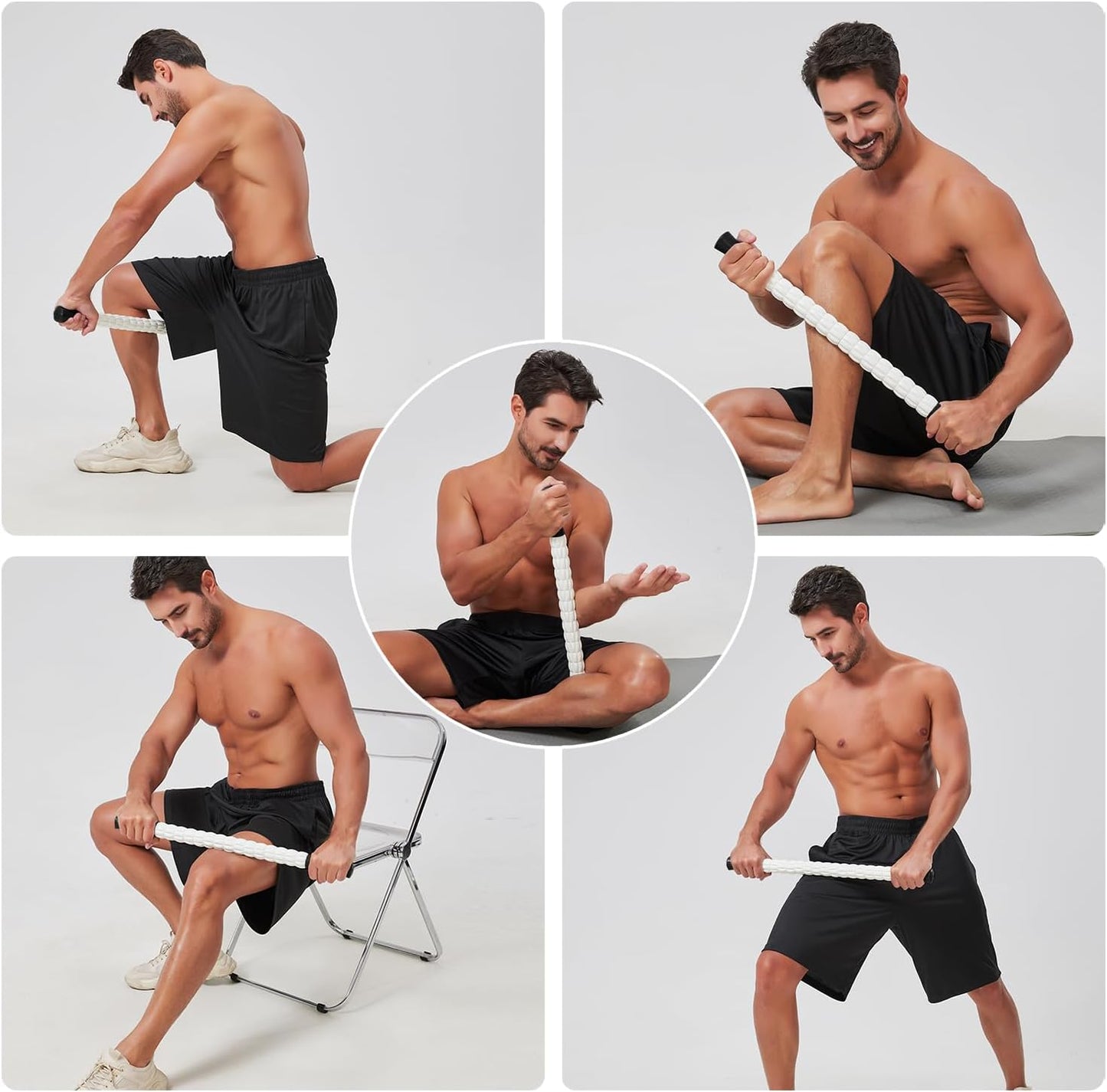 MZDXJ Muscle Roller Stick for Athletes - Deep Tissue Fascia Blaster & Roller Massager for Myofascial Pain Relief - Handheld Physical Therapy & Recovery Tool(-Black White-24 inch)