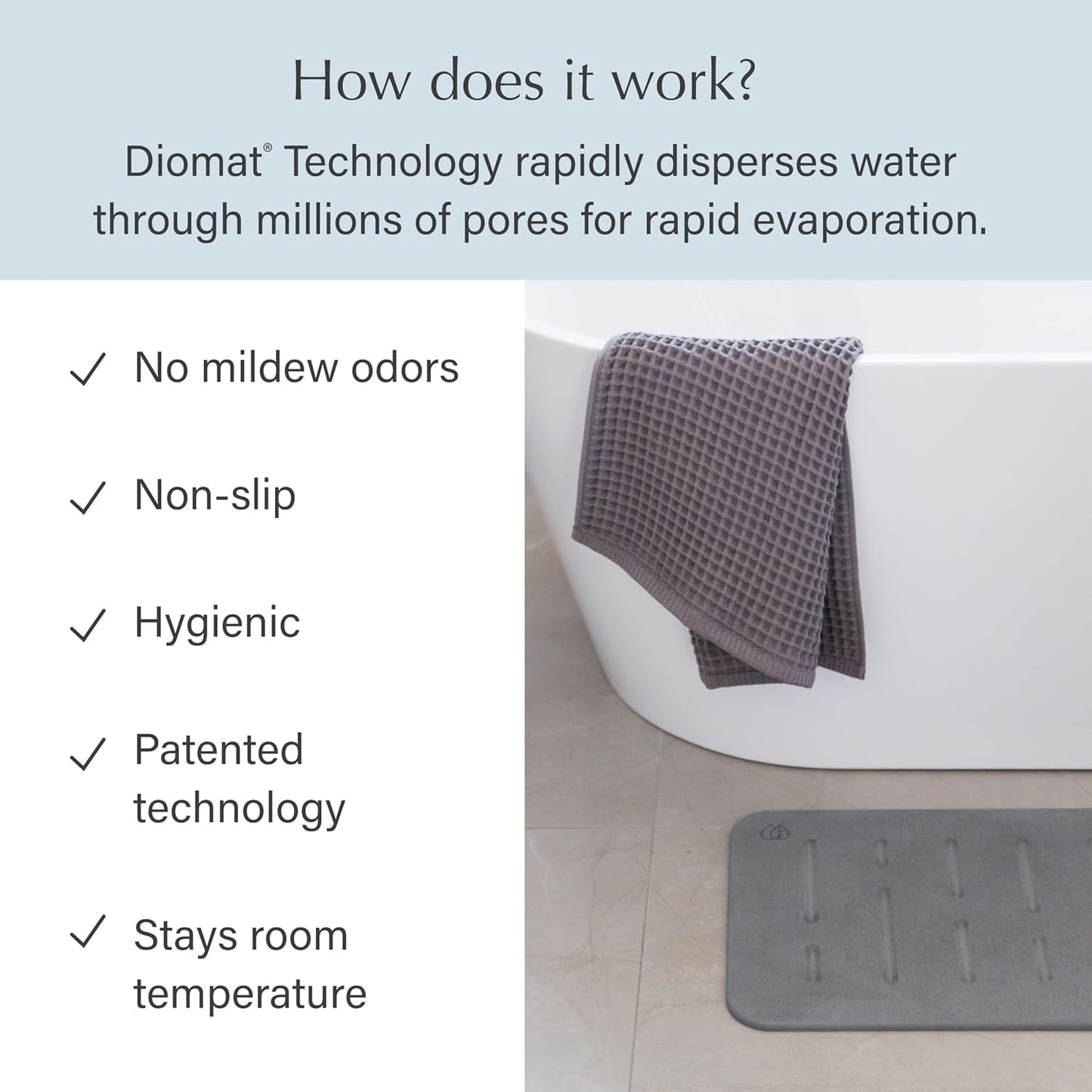 Dorai Home Bath Stone Mat 23.6"x15.4" (2-Pack) – Quick-Dry, Non-Slip Diatomite Stone Bath Mat, Rain Slate