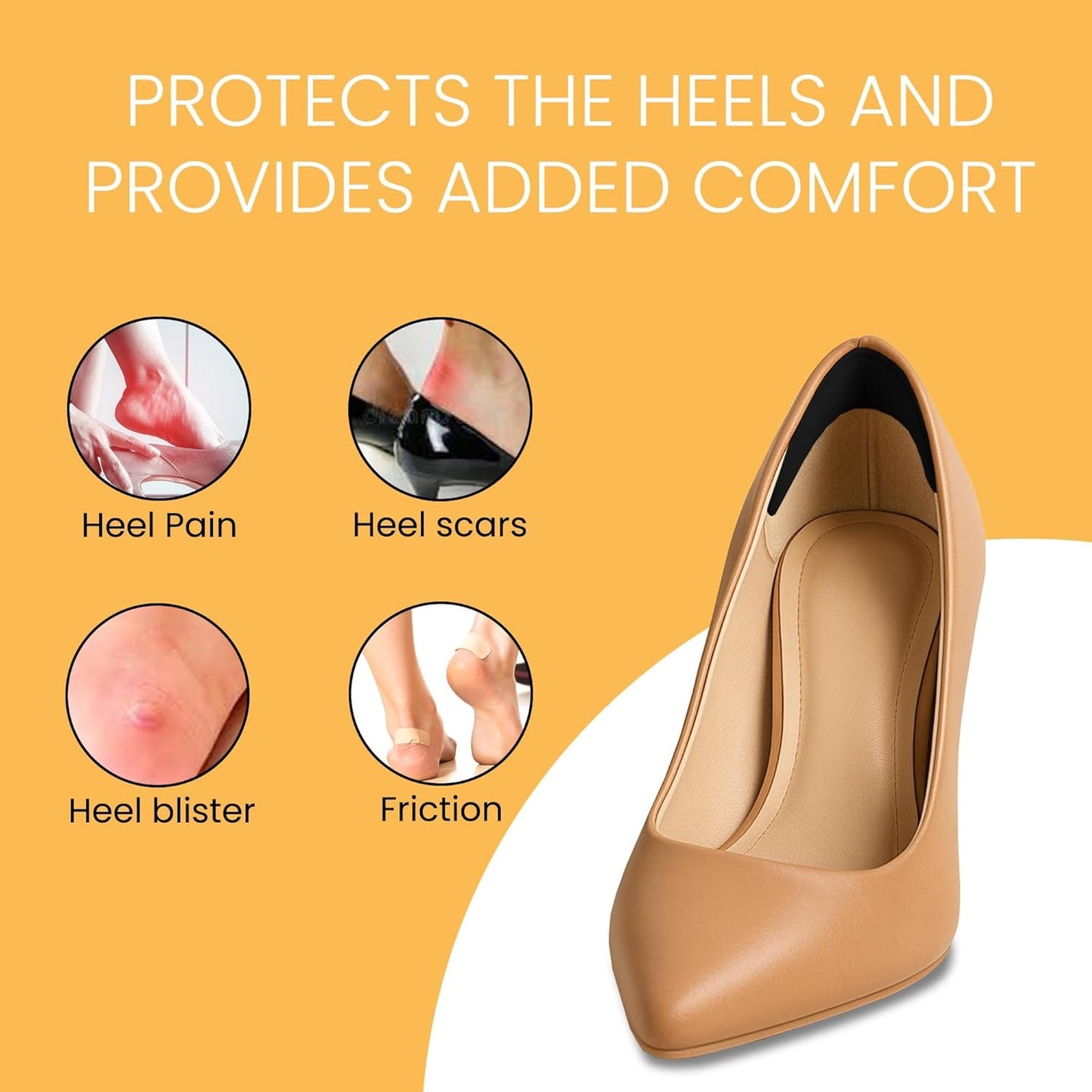 Walkize Anti Slip Heel Pads for Shoes Women & Men - Cushioned Heel Grips - Shoe Inserts for Women - Blister Prevention, Heel Pain Relief & Comfort in High Heels, Dress Shoes (2 Pairs, Beige & Black)