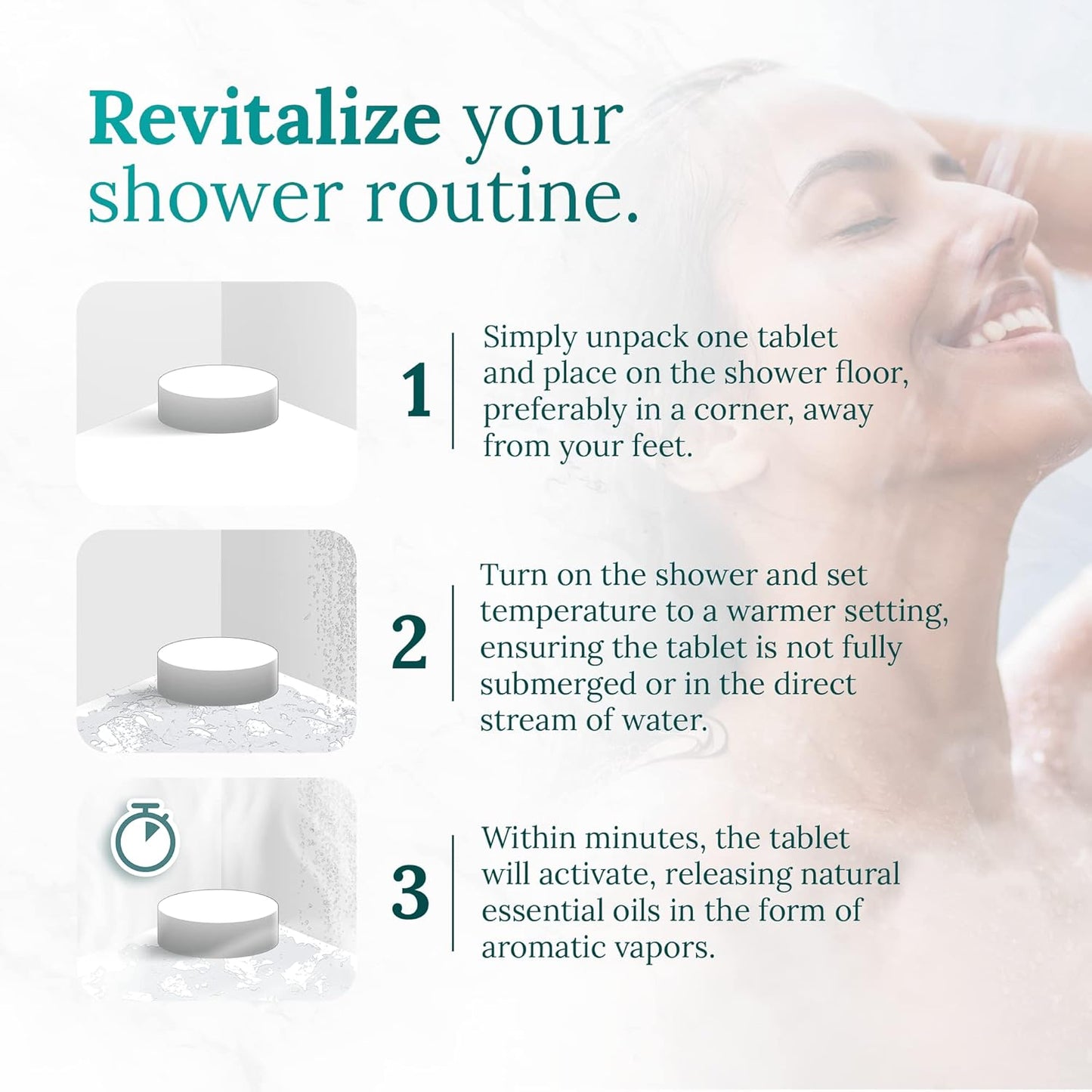 Aromatherapy Shower Steamers (15-Pack) Revive - Eucalyptus & Mint Scented Vapor Tabs for Self-Care, Aromatic Shower Bath Bombs, Natural Essential Oils for Women & Men