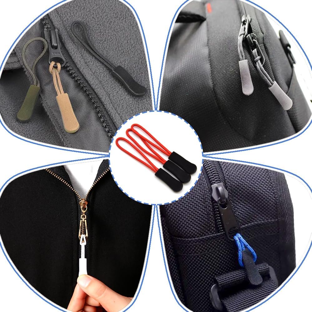 Ruidee 50 Pieces Zipper Pulls Zipper Tabs Zipper Pull Cord Extender Replacement Zipper Pulls for Backpacks, Jackets, Luggage, Purses, Handbags(Red Black)