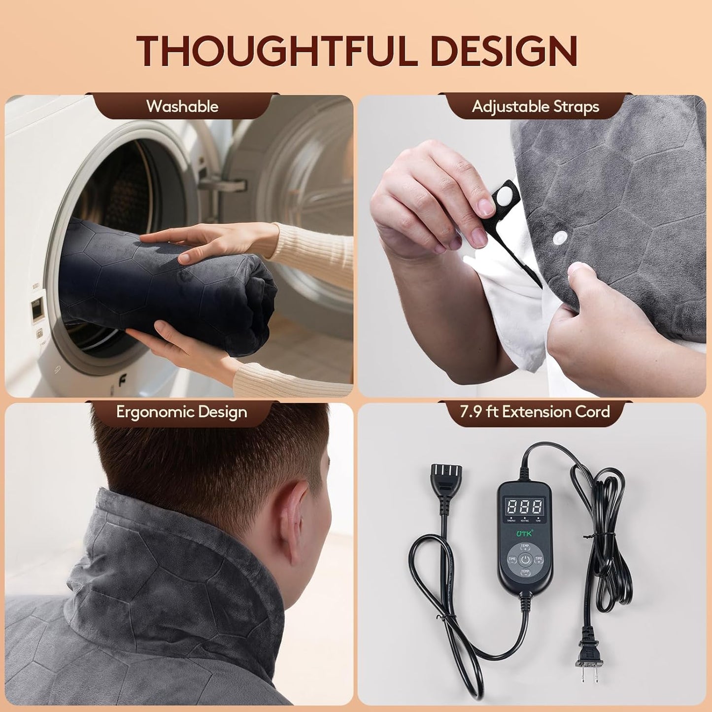 Far Infrared Heating Pad for Neck and Shoulders and Back - 6X Deeper Pain Relief, Graphene 30s Fast Heat, 8 Heat Setting, 16 Timer, Automatic Memory, Weighted Heating Pads Gift for Women&Men (Grey)