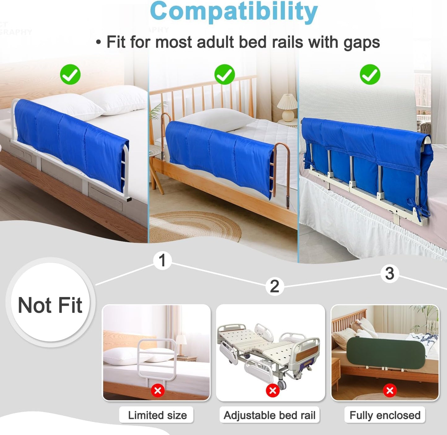 Bed Rail Covers for Hospital Bed Bumper Pads Medical Foam Padding Bumpers Bedside Pad for Elderly Adults Seniors Bed Side Protection Safety Rail Guard Bedrail Bumper(48"x12")