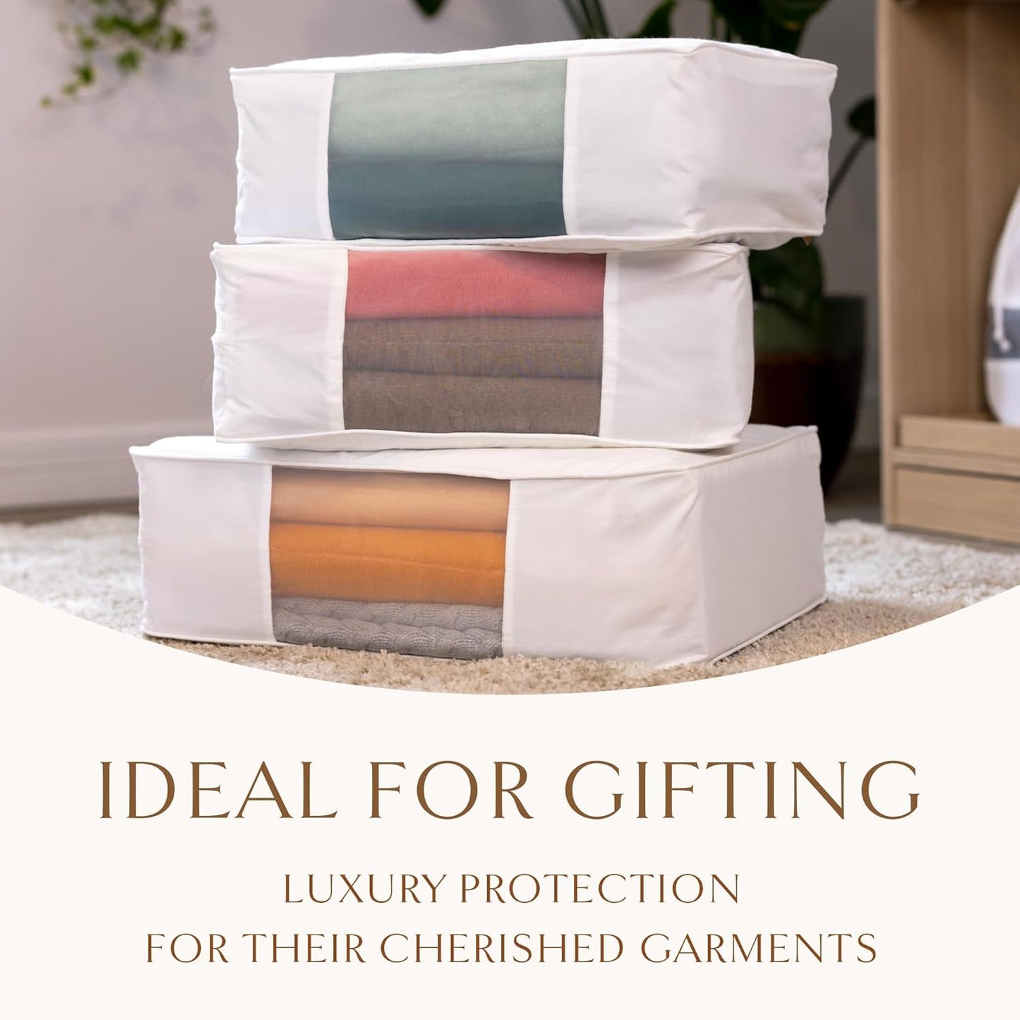 Hayden Hill Luxury Organic Cotton Sweater Storage Bag - Fits 4 Fine Knits - 15 Inch - Breathable Clothes Storage For Cashmere - Clothing Storage and Organizer For Closet - Certified Carbon Neutral