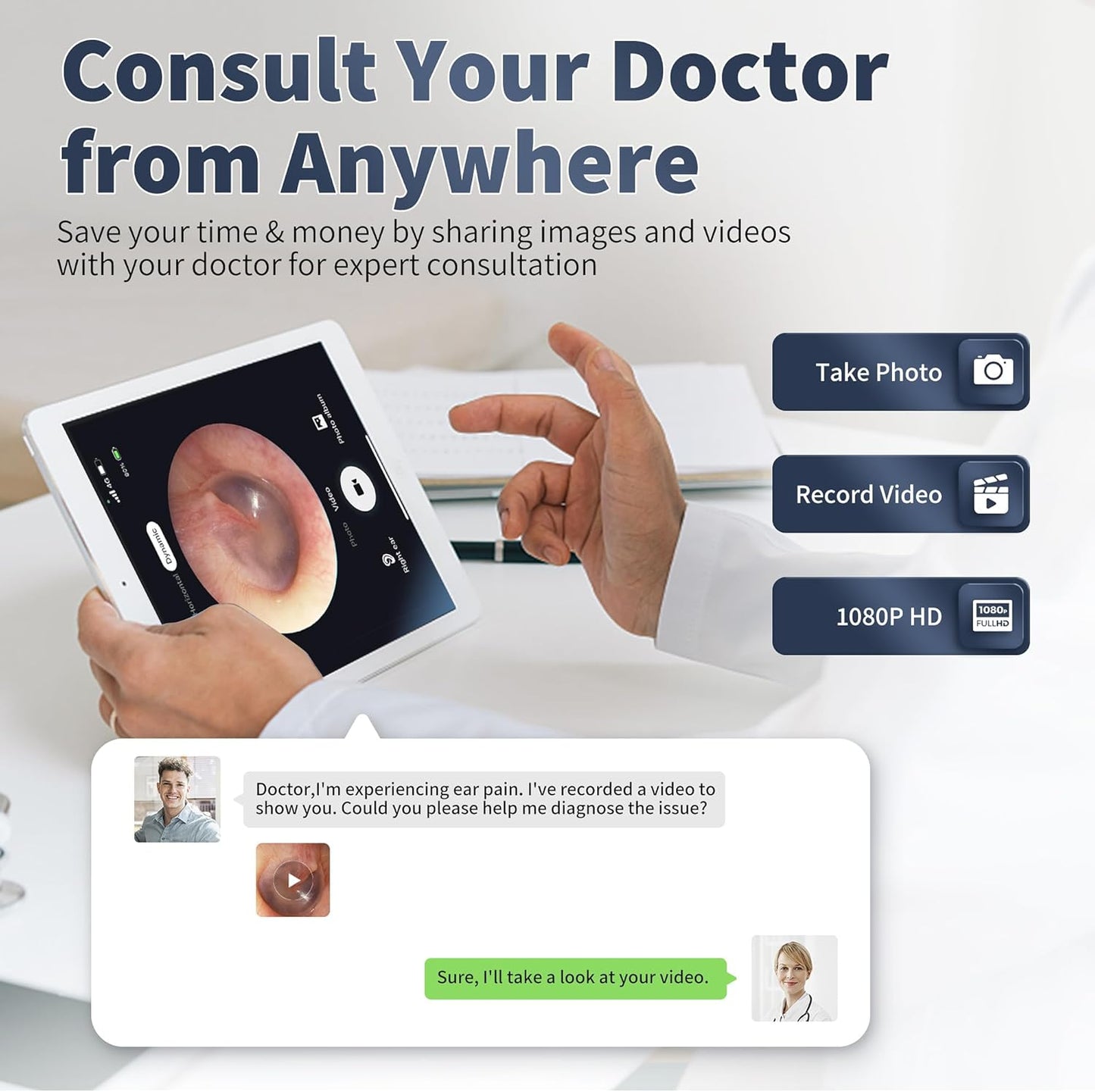 Ear Wax Removal Tool Camera - Ear Cleaner with 1080P HD Camera, Otoscope with Light, Earwax Removal Kit for iPhone, iPad, Android Phones (Green)