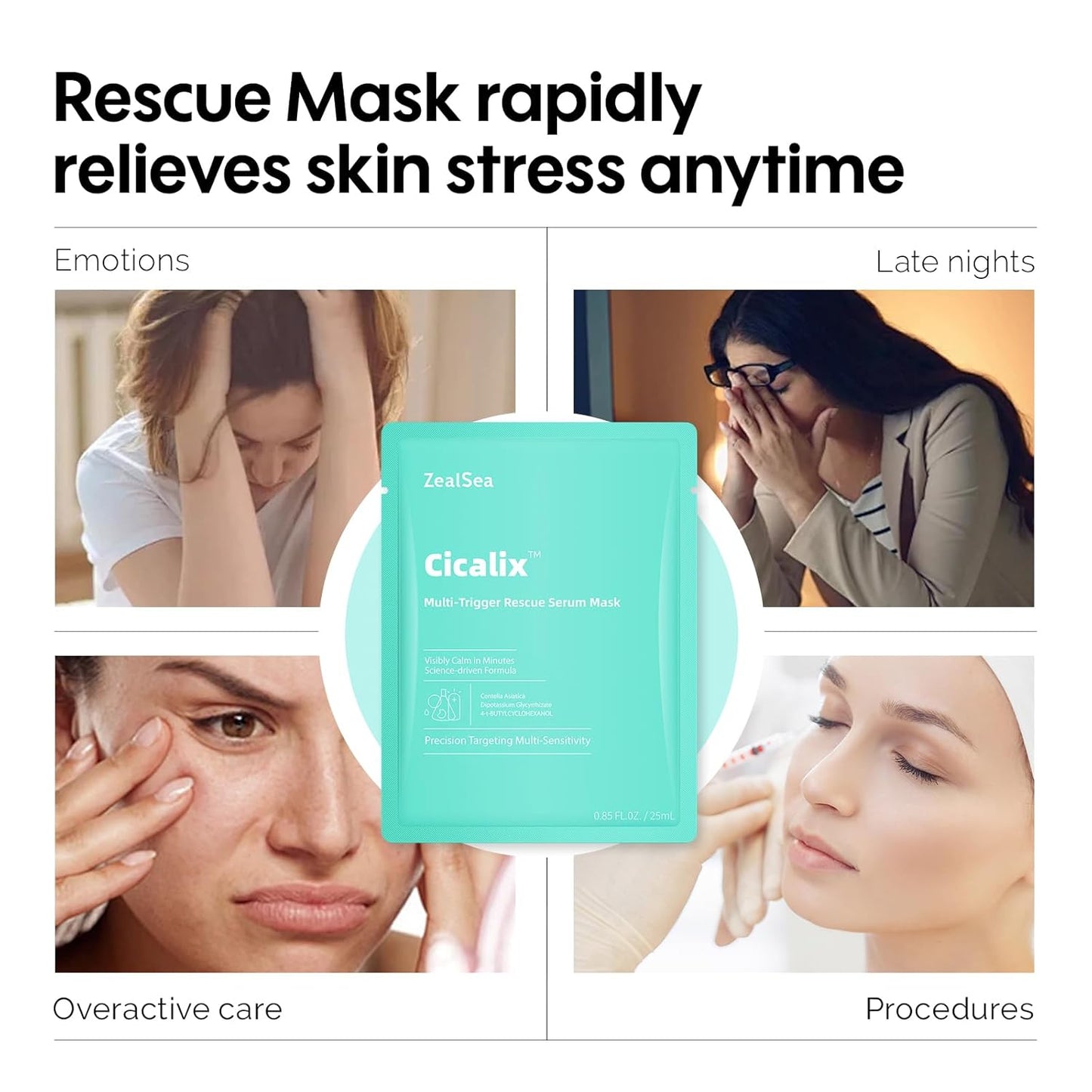 ZealSea Cicalix & Ceramidbar Face Masks Skincare, All-in-one Proven Derm Solution Facial Mask for Visibly Soft | Plump | Quenching | Anti-aging, Soothing & Refreshing, Strengthen & Restore, 4+4 Duo