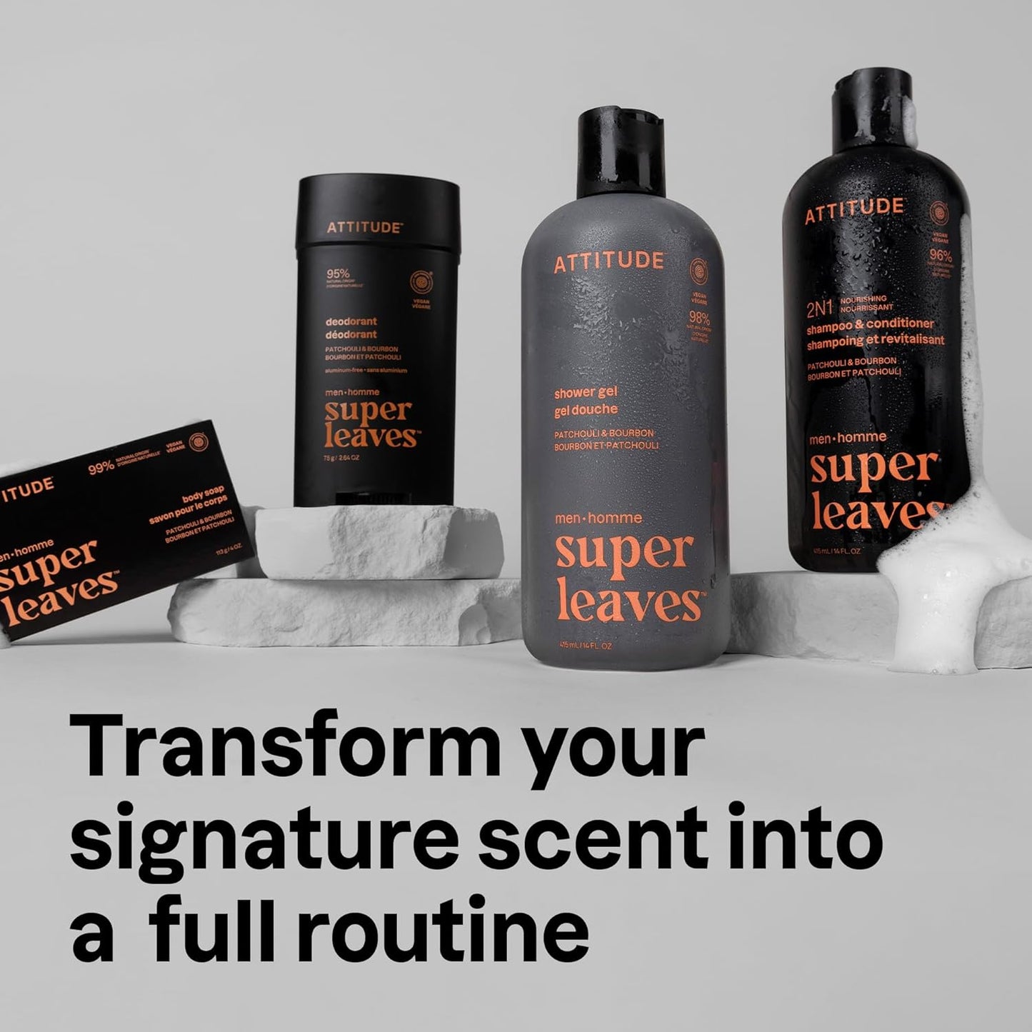 ATTITUDE Shower Gel Body Wash for Men, 98% Natural Origin Ingredients, Paraben & Phthalate Free, EWG Verified, Cleanses Without Drying, Patchouli & Bourbon, 14 Fl Oz (Pack of 3)