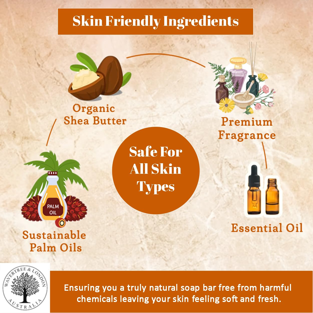 Wavertree & London Peach Bellini Scented Natural Soap (8 Bars), 7oz Moisturizing French Triple Milled Soap Bars enriched with shea butter - Pure Plant Oil Bath & Body Bars for All Skin Types