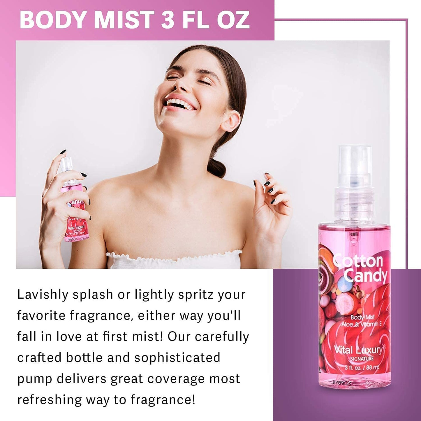 Bath & Body Travel Gift Set Cotton Candy Scented 3pcs Travel Size Shower Gel Body Lotion Fragrance Mist Christmas Birthday Gift TSA-Friendly for On-the-Go Self-Care