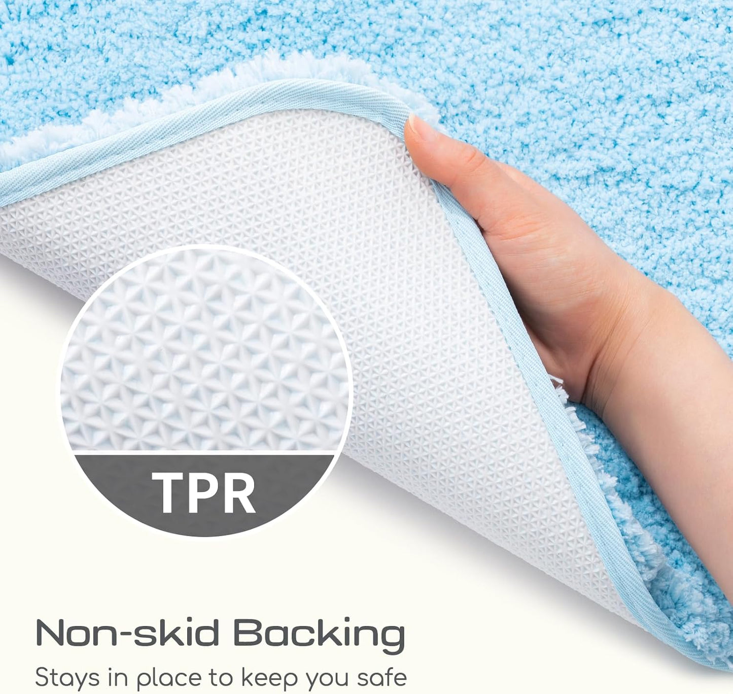 ROSMARUS Shaggy Bath Rugs for Bathroom Non Slip 28" X48", Water Absorbent Extra Long Bath Mat, Soft Shower Mat for Floor & Tub, Fluffy Plush Rug Machine Washable, Blue