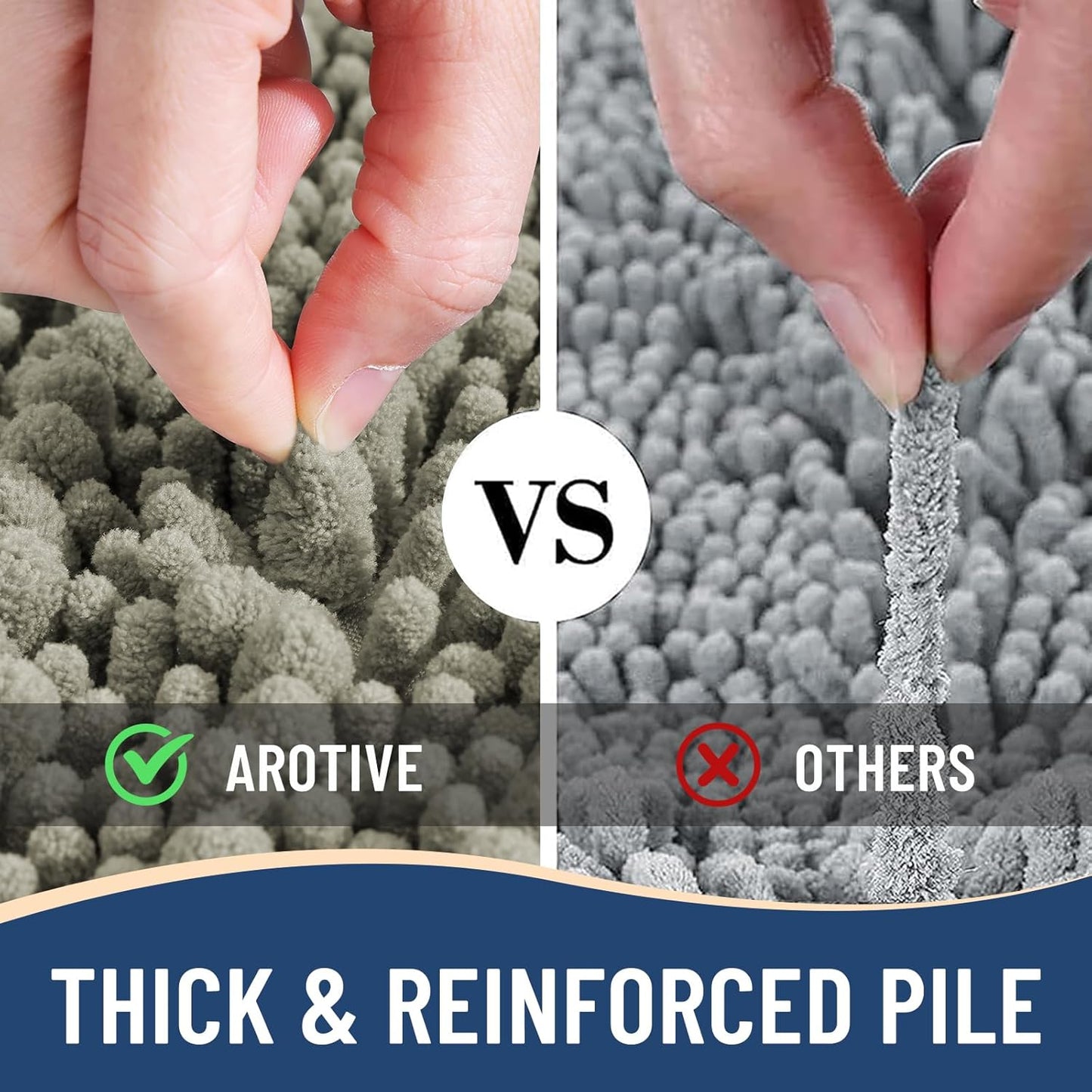 Arotive Luxury Chenille Bathroom Rug Mat, Extra Soft Thick Absorbent Shaggy Bath Rugs, Non-Slip Machine Wash Dry, Plush Bath Mats for Bathroom, Shower and Tub, 47x24, Warm Taupe