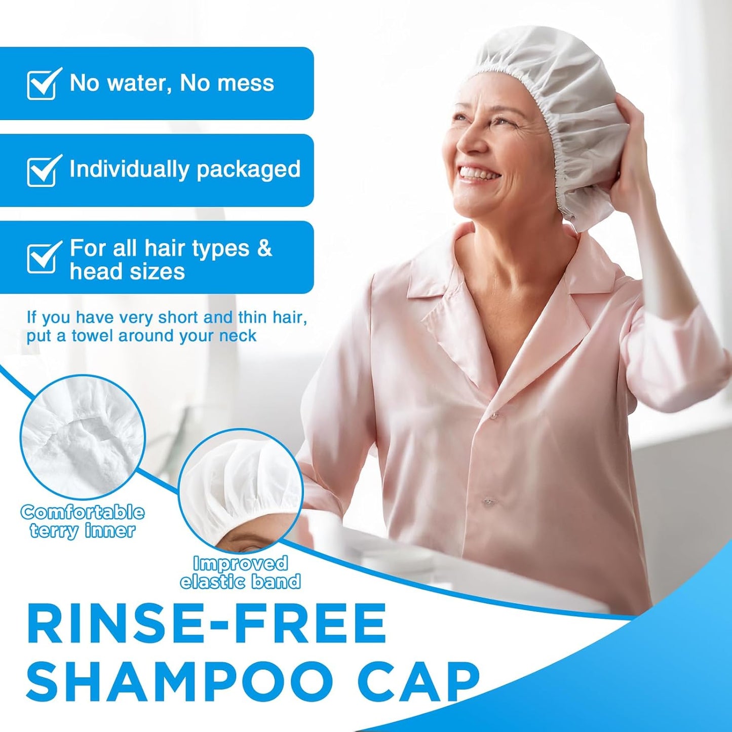 OK TAPE No Water Shampoo Caps (6 Pack) 3 Scents, Rinse Free Shower Cap for Elderly, After Surgery, Camping, Shampoo and Conditioner Hair Wash Cap (Lavender, Verbena and Cucumber Scents)