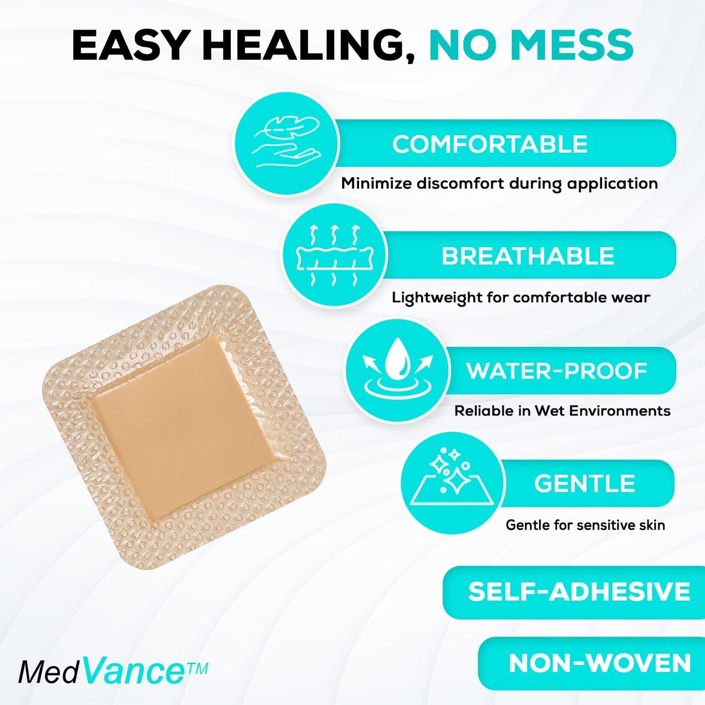 MedVanceTM Silicone - Bordered Silicone Adhesive Foam Dressing, Size 3"x3", (1.8"x1.8" pad), Box of 10 dressings