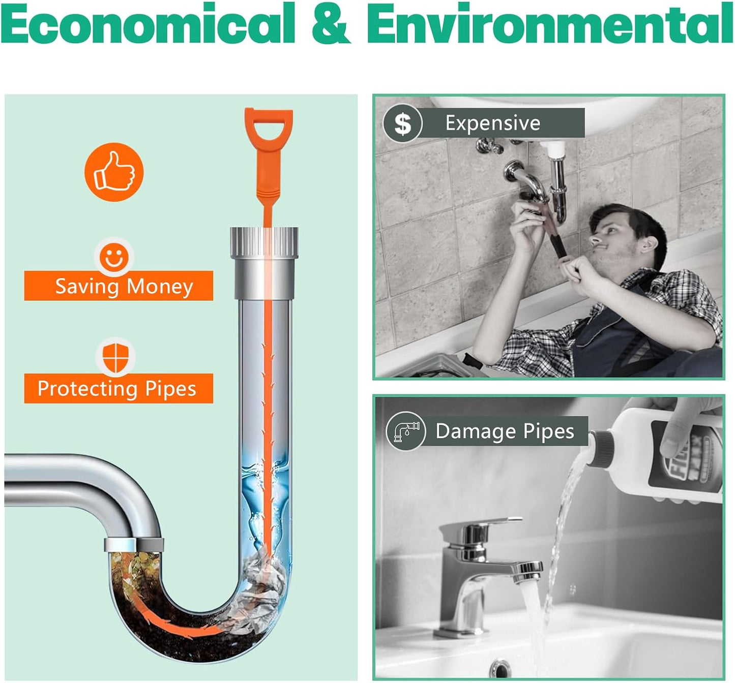 Drain Snake Hair Drain Clog Remover - 4 Pack Shower Snake Sink Unclogger Tool with Exquisite Packaging (Orange)