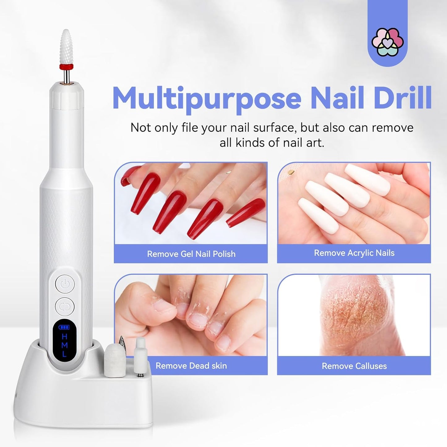 SAVILAND Electric Nail File: 2024 Flawless White Nail Drill PRO&Portable with12 Basic Nail Drill Bits| Nail Art Faster Removal,Light Weight &Friendy Nail Supplies&Exquisite Lover Gifts