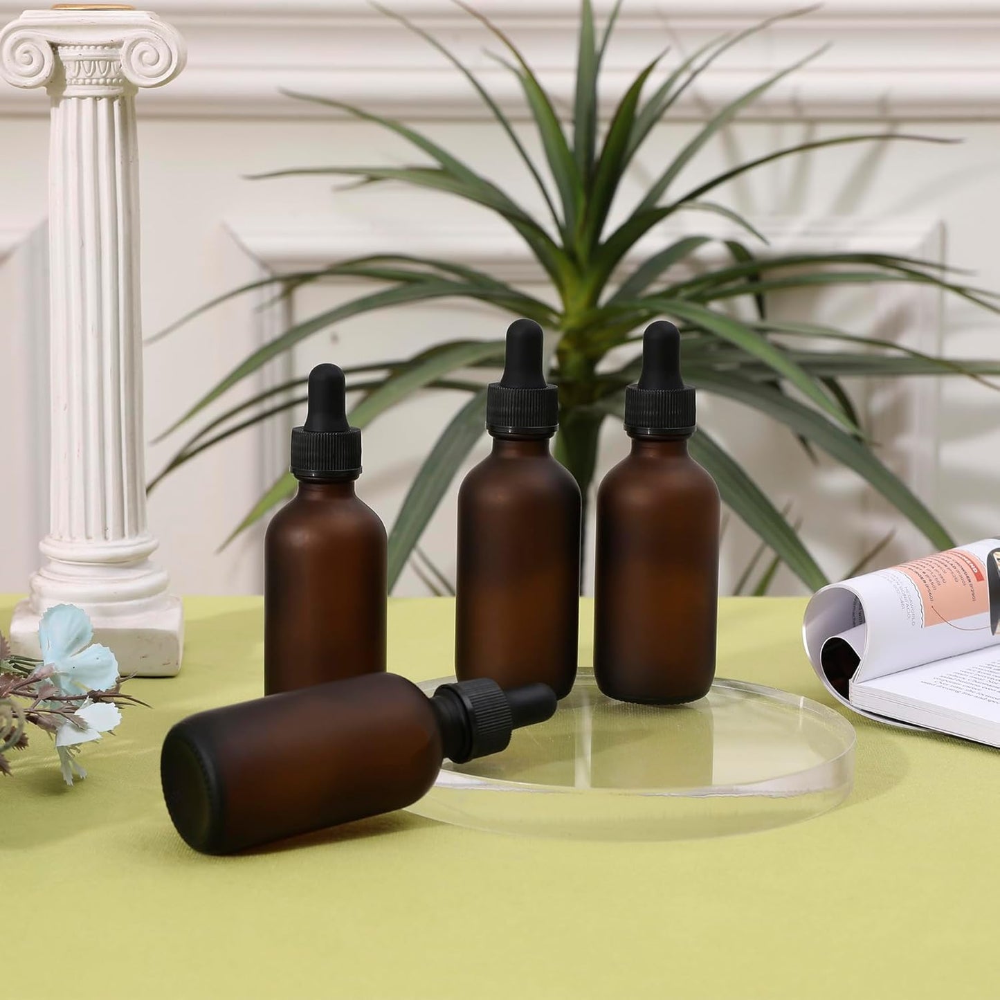 48 Pack, 2oz Glass Dropper Bottle, Preety Texture Tincture Bottles with Precise Scales Eye Droppe, for All Kinds Of Mixed Liquids,Leak-Proof Design for Easy Travel (Amber Frosted)