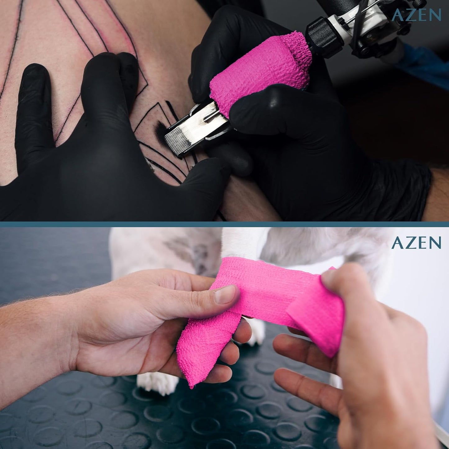 AZEN 16 Pack Self Adhesive Bandage Wrap Pink, 2" X 5 Yards Elastic Cohesive Bandage Wrap, Athletic Tape, Vet Wrap, Ankle Tape, Tattoo Grip Tape Wrap (Pink)