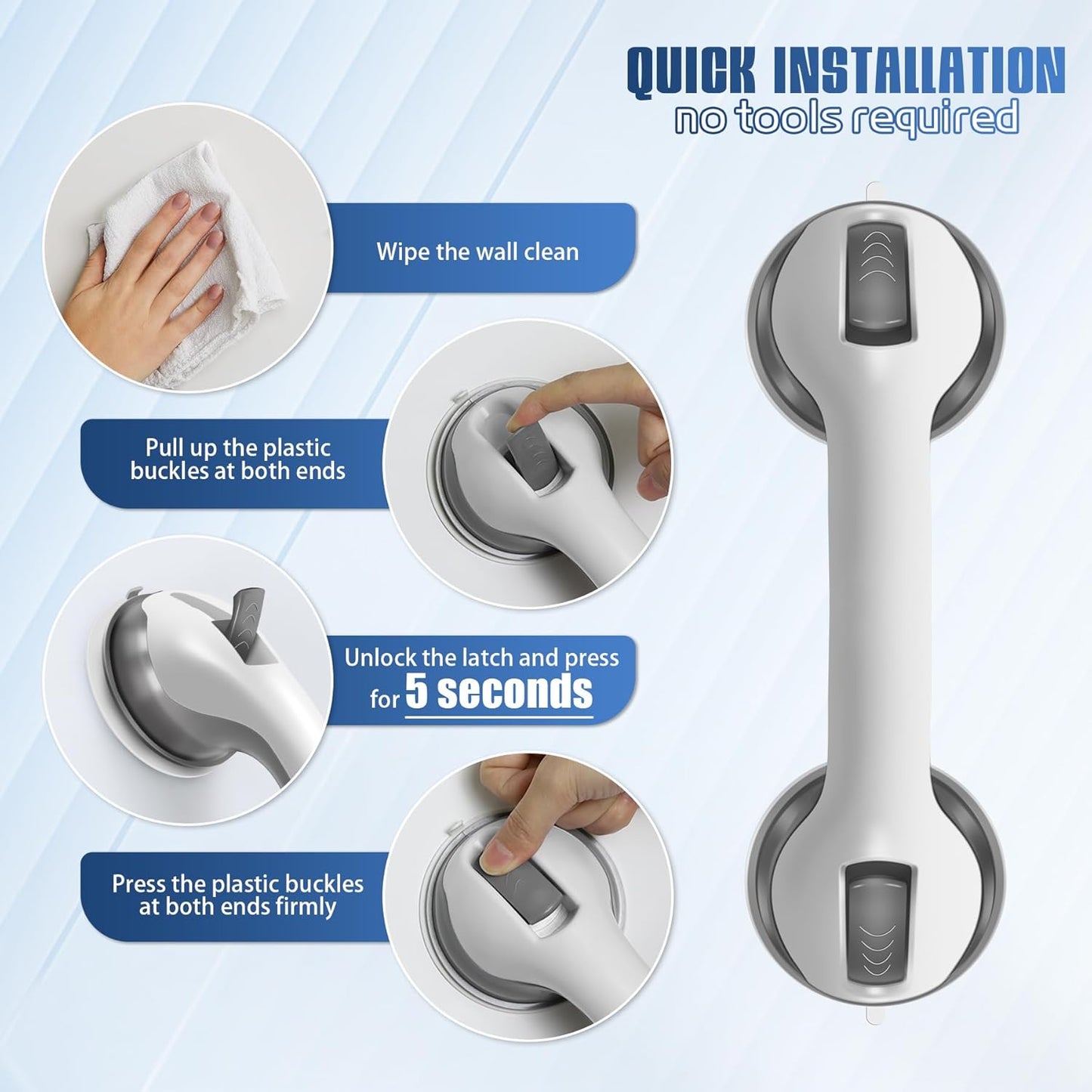 Grab Bars for Bathtubs and Showers, 2 Pack Shower Handles for Elderly with Strong Suction, 12 Inch Bathroom Shower Safety Bars for Seniors and Disabled for Wall